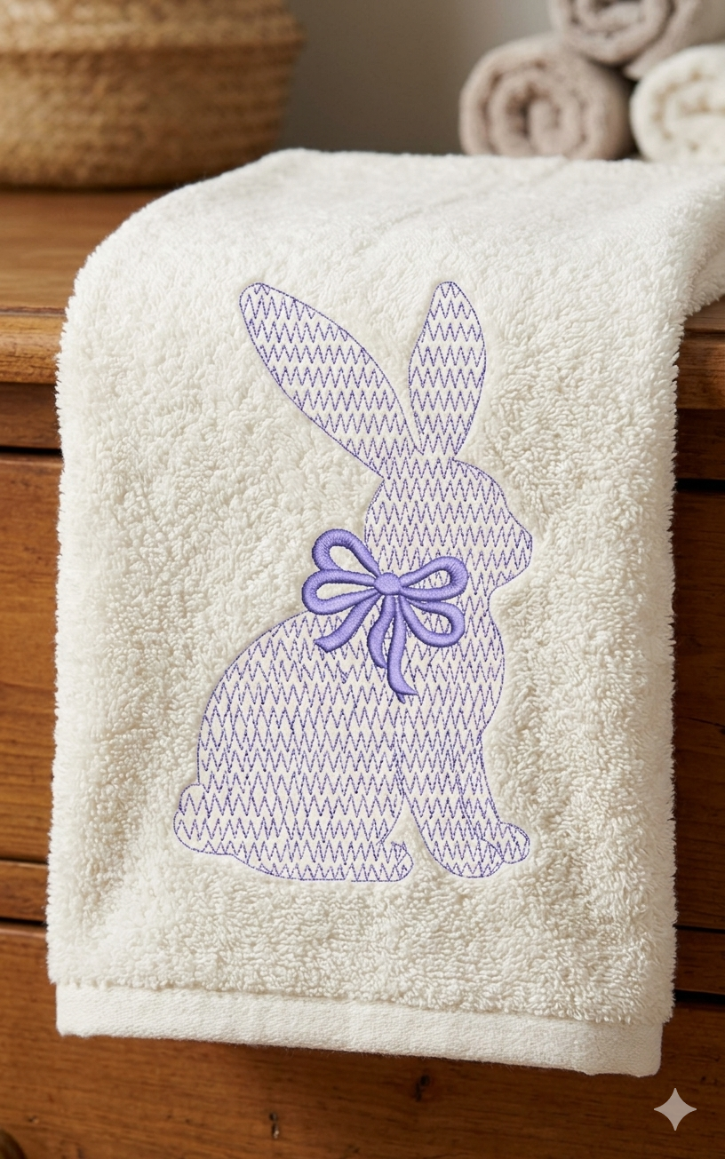Easter Bunny Machine Embroidery Design | Chinoiserie Rabbit with Coquette Bow (Digital Download)