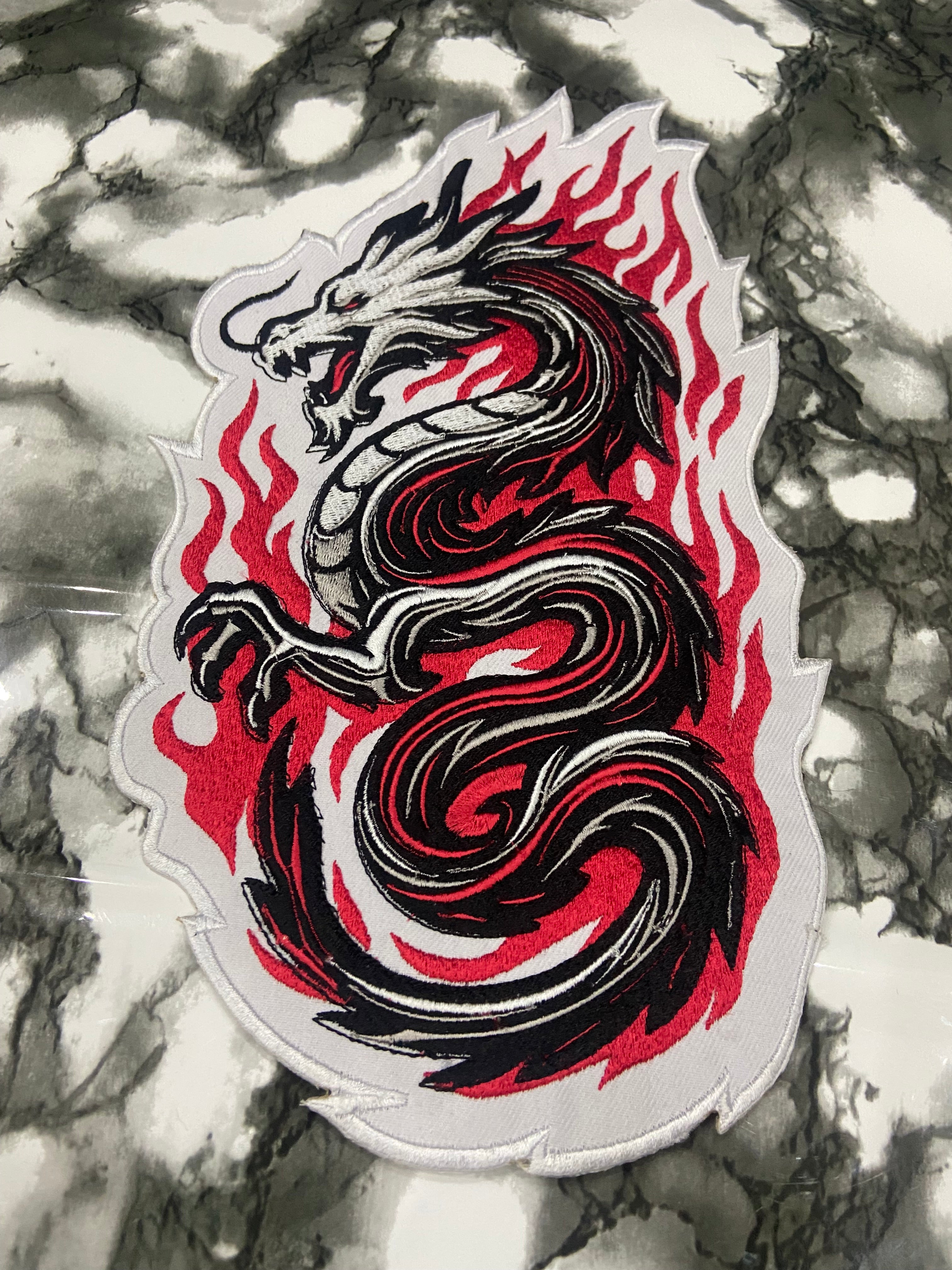 Fire Dragon Embroidered Back Patch – Premium Japanese Style Dragon Applique