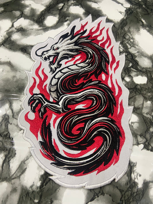 Fire Dragon Embroidered Back Patch – Premium Japanese Style Dragon Applique