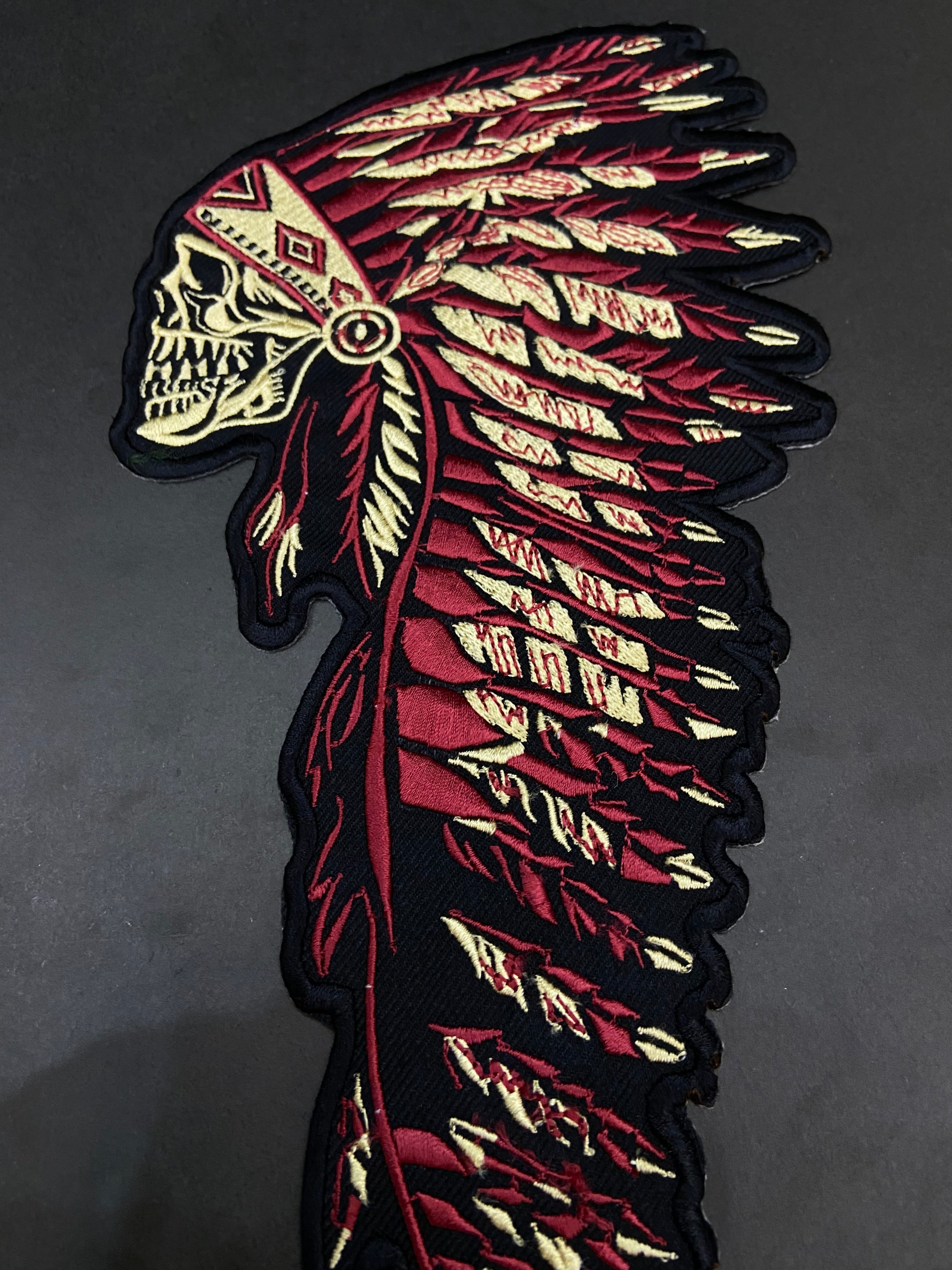 Indiana Headdress Patch: Embrace the spirit of the chief. Detailed embroidered Native American headdress for jackets