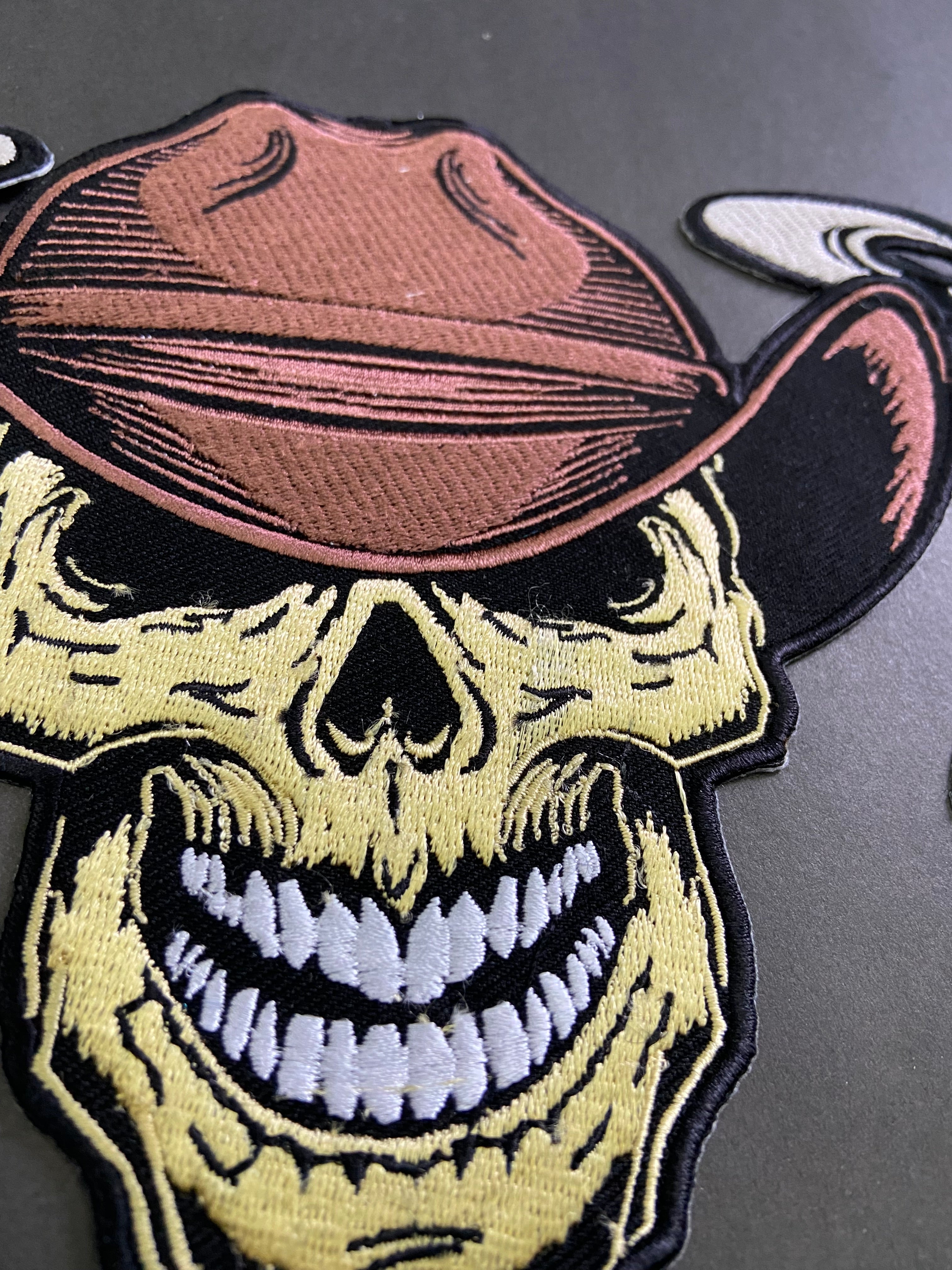 Outlaw Cowboy Skull Back Patch | Double Revolvers & Smoking Barrels | 12-Inch Custom Biker Vest Set