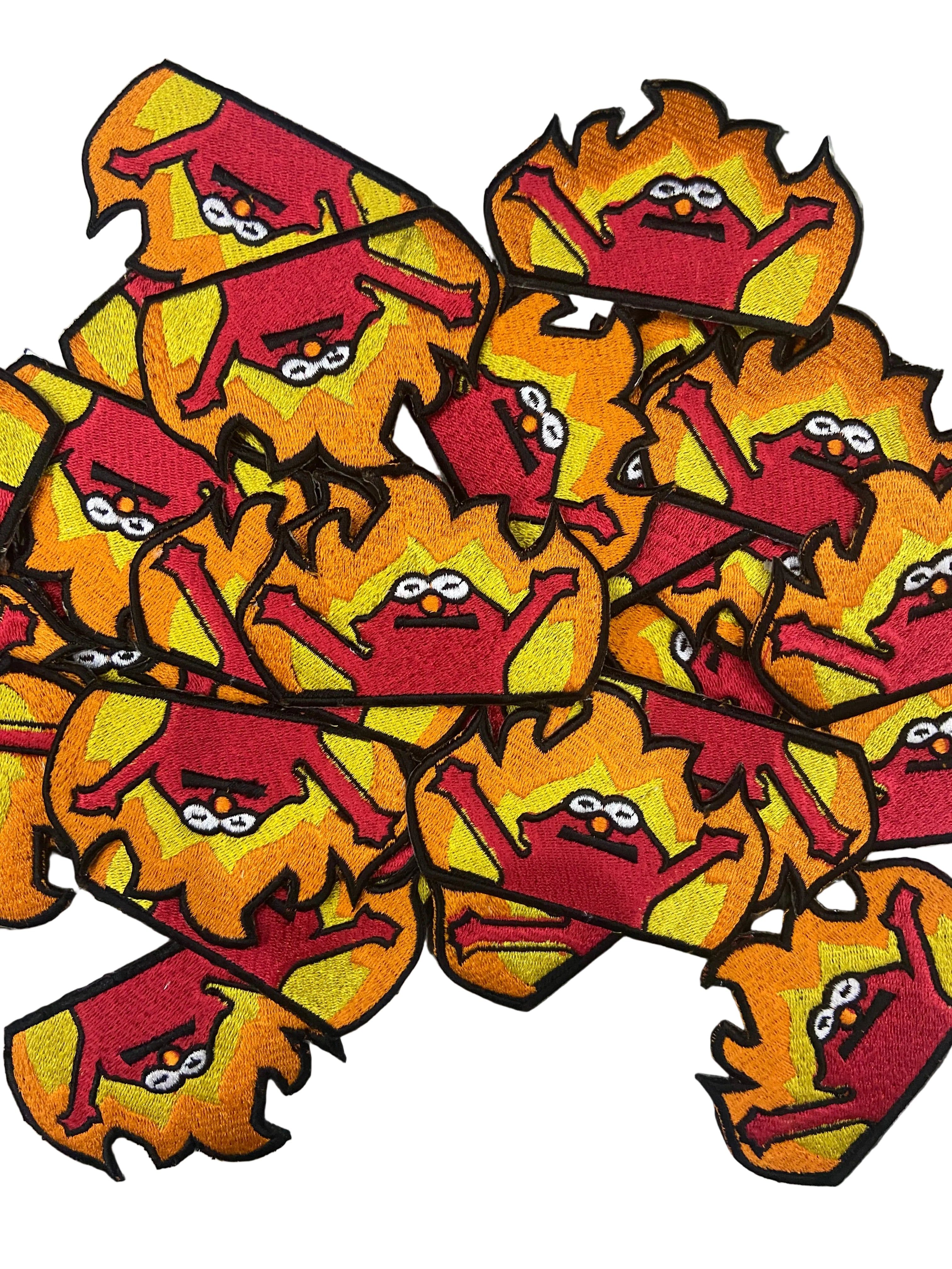Elmo Flame Meme Embroidered Patch | Hellmo Rise Iron-On Patch | Funny Pop Culture Meme Badge for Jackets & Backpacks