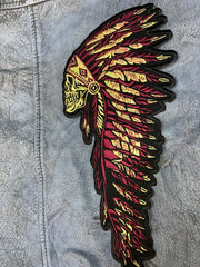 Indiana Headdress Patch: Embrace the spirit of the chief. Detailed embroidered Native American headdress for jackets