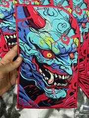 Japenese oni mask, ogre styled kensuke art embroidered back patch for biker jackets and vests
