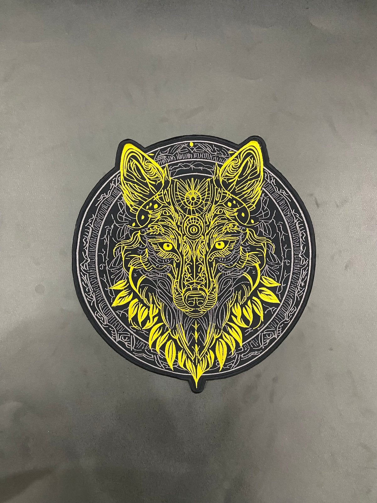 Golden & Grey Wolf Large Back Patch | Antique Style Biker & Sigil Emblem