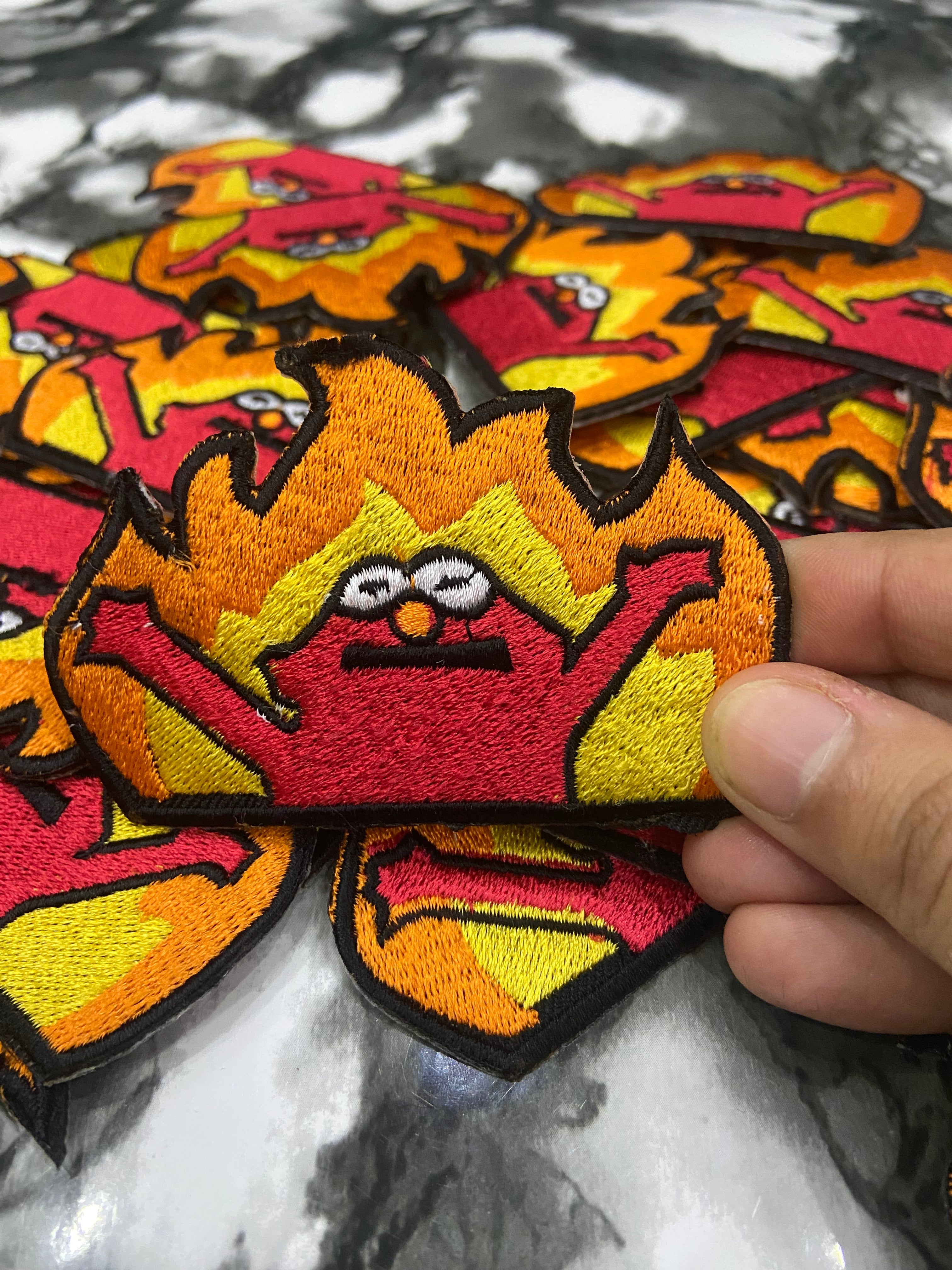 Elmo Flame Meme Embroidered Patch | Hellmo Rise Iron-On Patch | Funny Pop Culture Meme Badge for Jackets & Backpacks