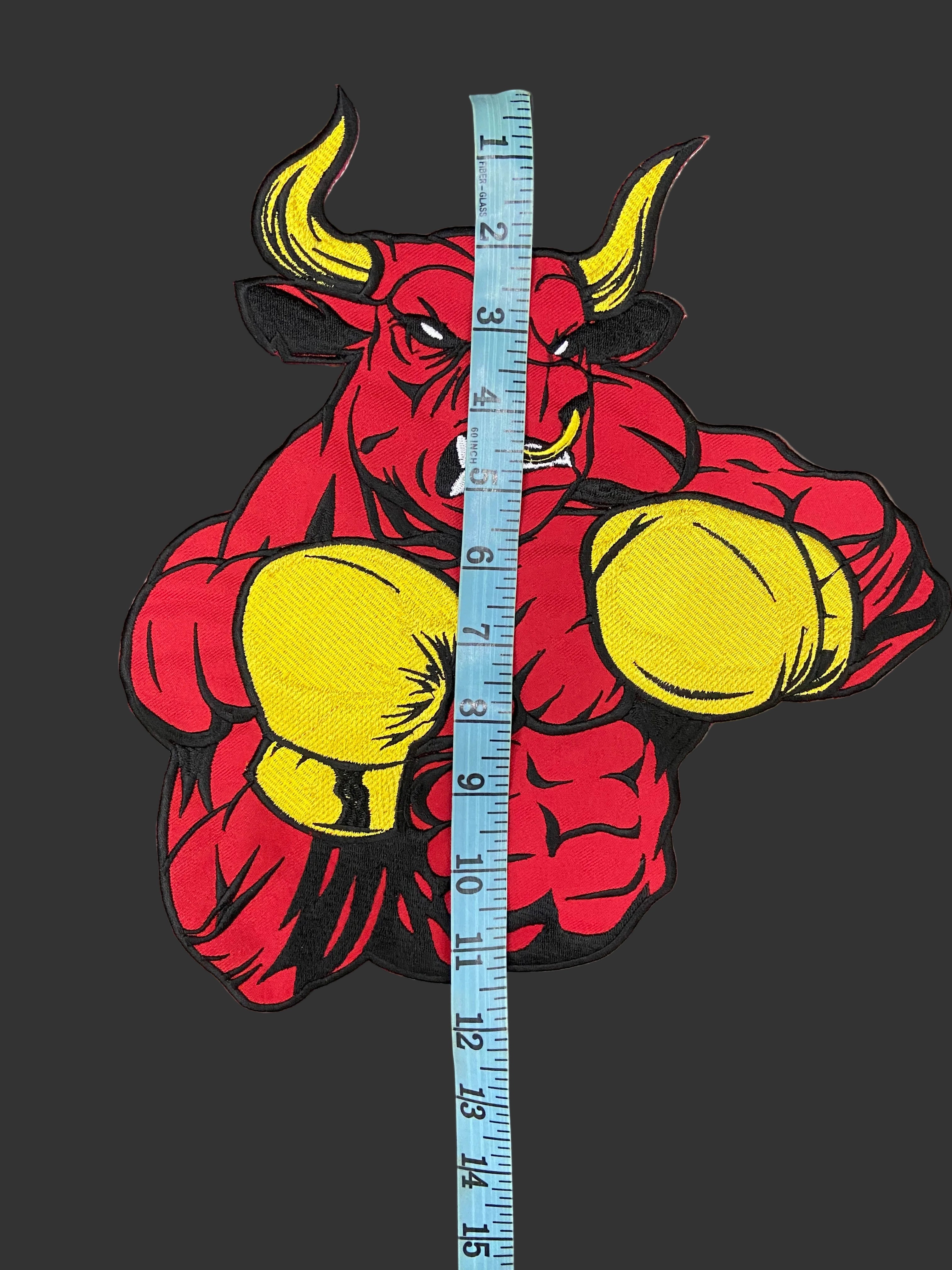 Boxing Bull Embroidery Patch: Red Bull with Yellow Gloves - Iron-On Applique