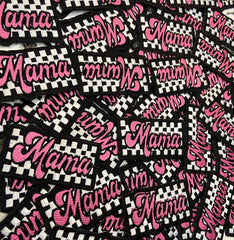 Retro Pink "Mama" Checkered Embroidered Patch – Trendy Trucker Hat Applique
