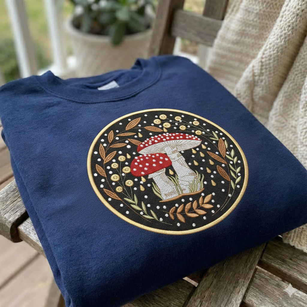 Mushroom Embroidery Design - Forest Fungi Machine File - 8 Sizes 8 Formats