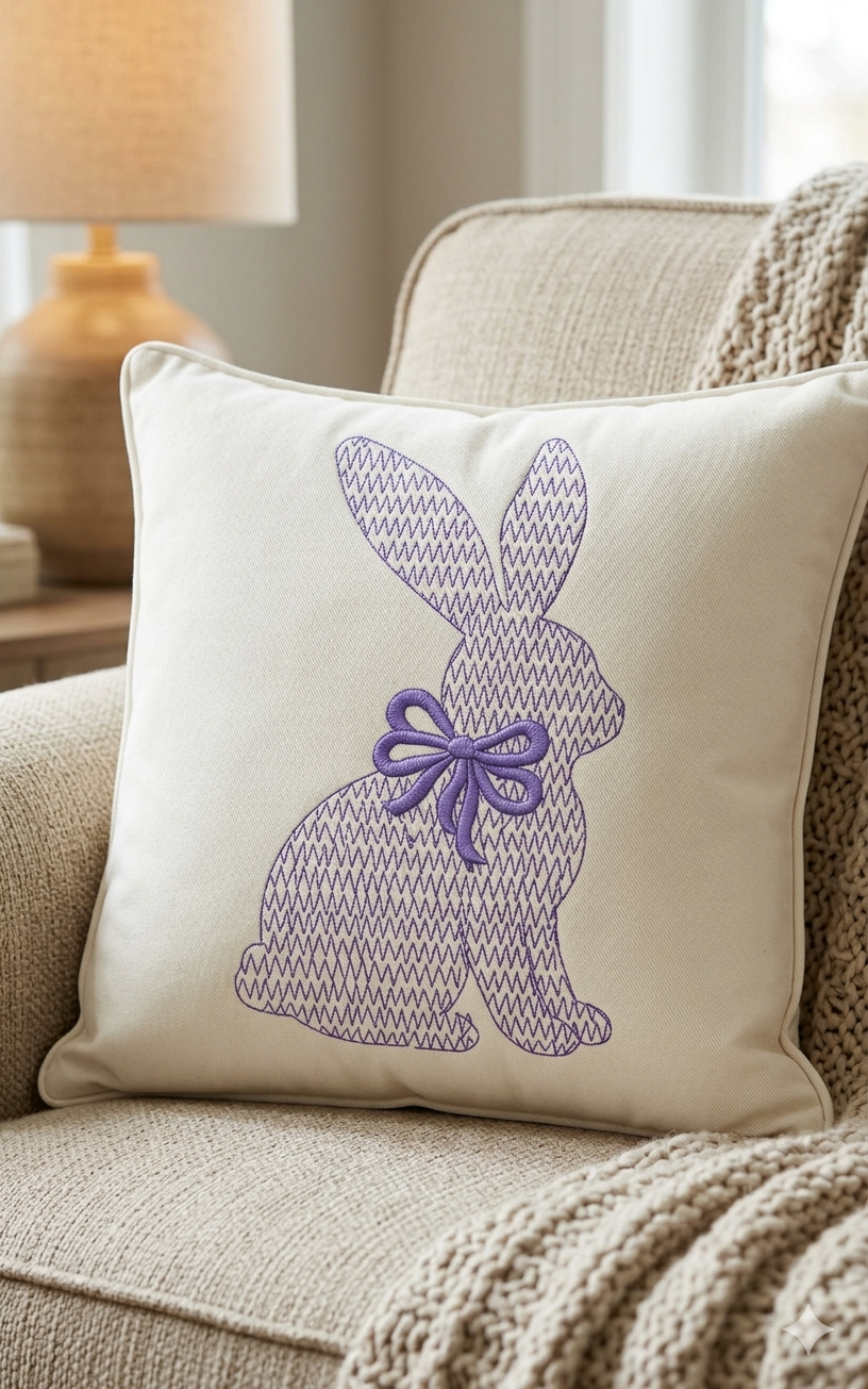 Easter Bunny Machine Embroidery Design | Chinoiserie Rabbit with Coquette Bow (Digital Download)