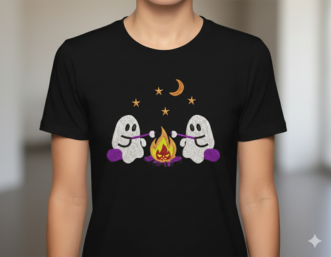 Ghost Campfire Embroidery Design, Spooky Halloween Machine File (Digital Download)