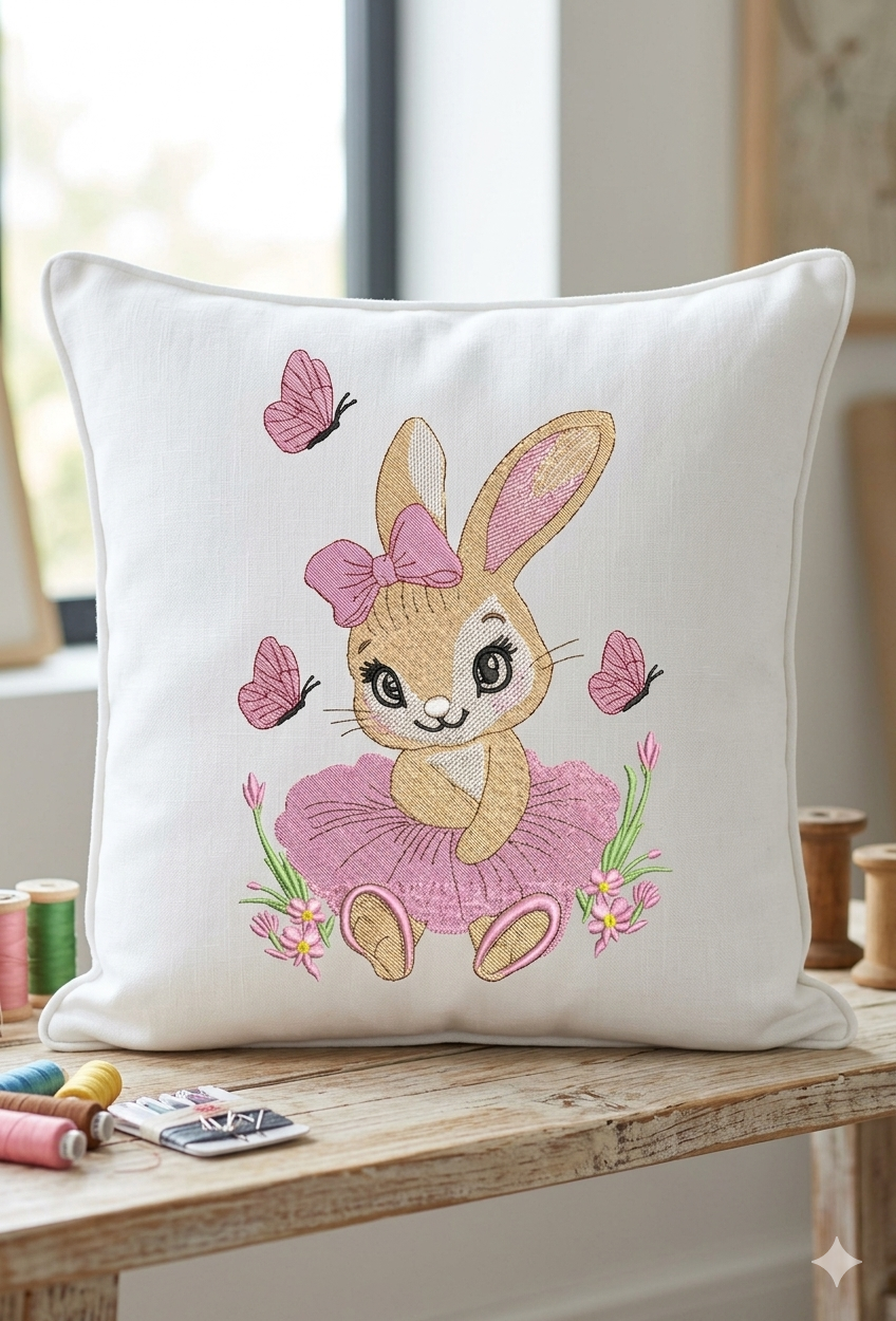 Easter Bunny Girl Embroidery Design, Tutu Bunny Machine File, Spring Butterflies (Digital Download)