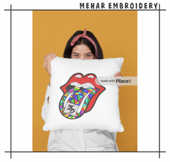Rock Lips Embroidery Design, Colorful Geometric Tongue Art, 8 Formats Instant Download