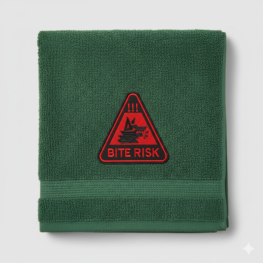 Bite Risk Wolf Warning Machine Embroidery Design – Triangle Patch Motif in 8 Sizes and Multiple Formats