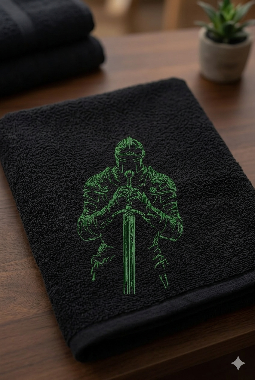 Majestic Knight Warrior Line Art Embroidery Design: Medieval Fighter Digital Pattern in All Formats.