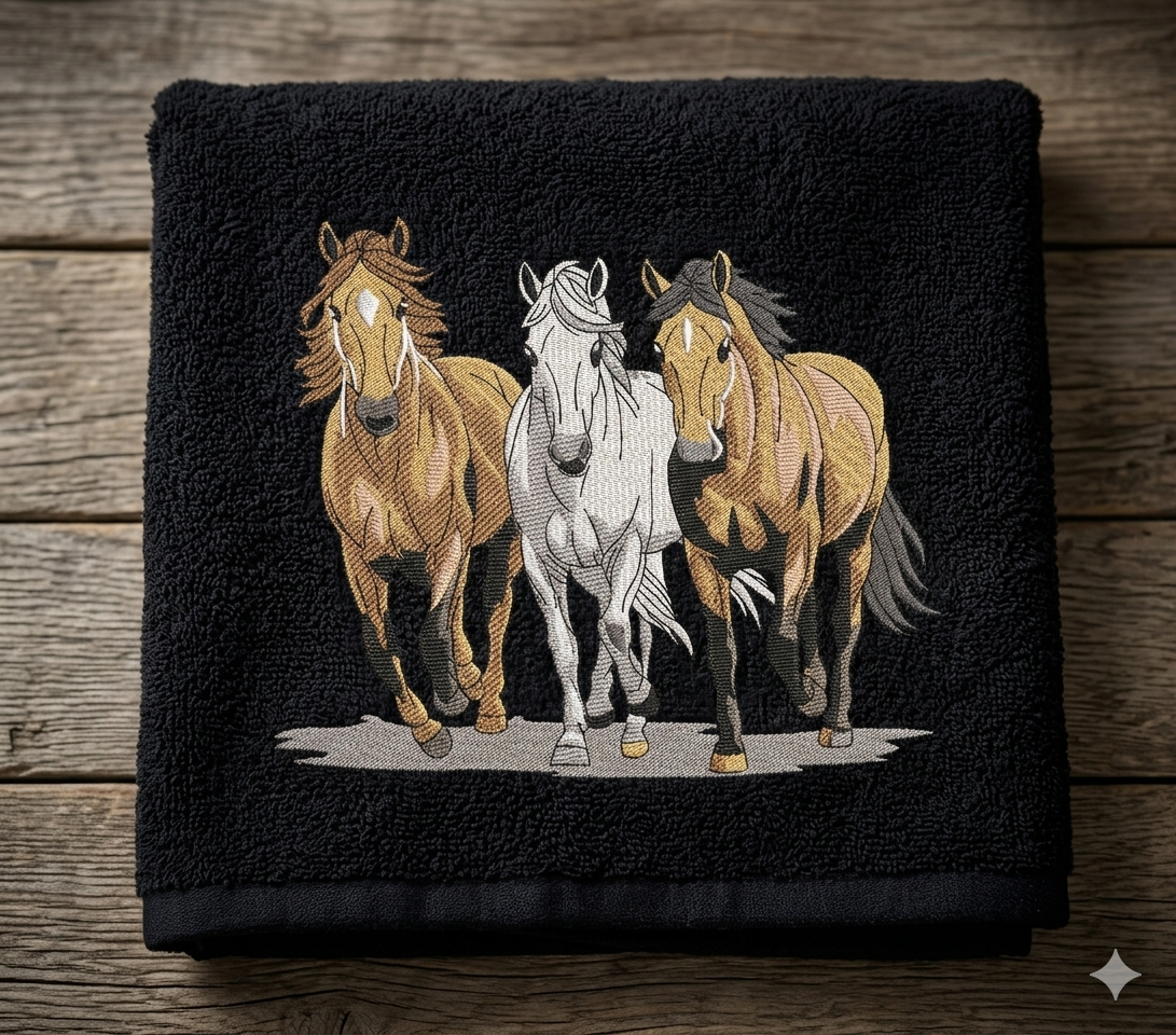 Three Horses Running Design | Wild Horse Machine Embroidery | Galloping Stallions File | Nature & Animal Embroidery