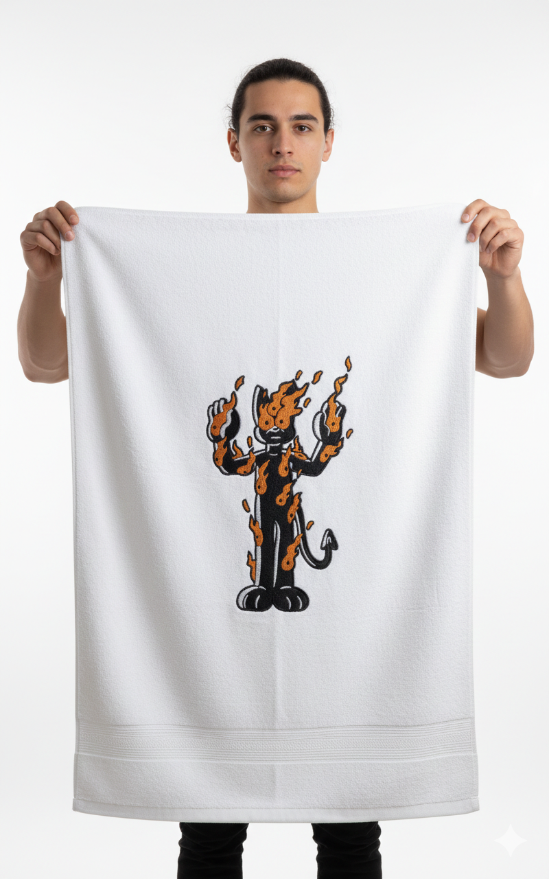 Retro Flaming Cat Embroidery Design, Cartoon Fire Cat (Digital File)