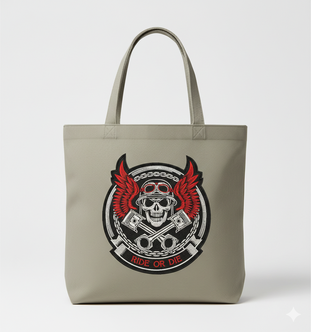Ride or Die Biker Skull Embroidery Design, Motorcycle Digital File