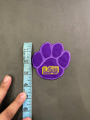 LSU Tigers Purple and Gold Patch Collection | Large Back Patch, Mini Tiger, Tiger Paw Print, Metallic Gold SEC Patch | Iron On Sew On