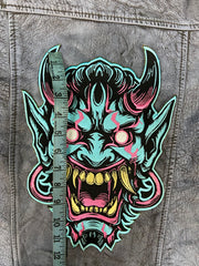 Oni Mask Embroidered Iron-On Patch | Japanese Demon Hannya Mask Tattoo Style | Yokai / Streetwear / Back Patch for Jacket | Cosplay Accesory
