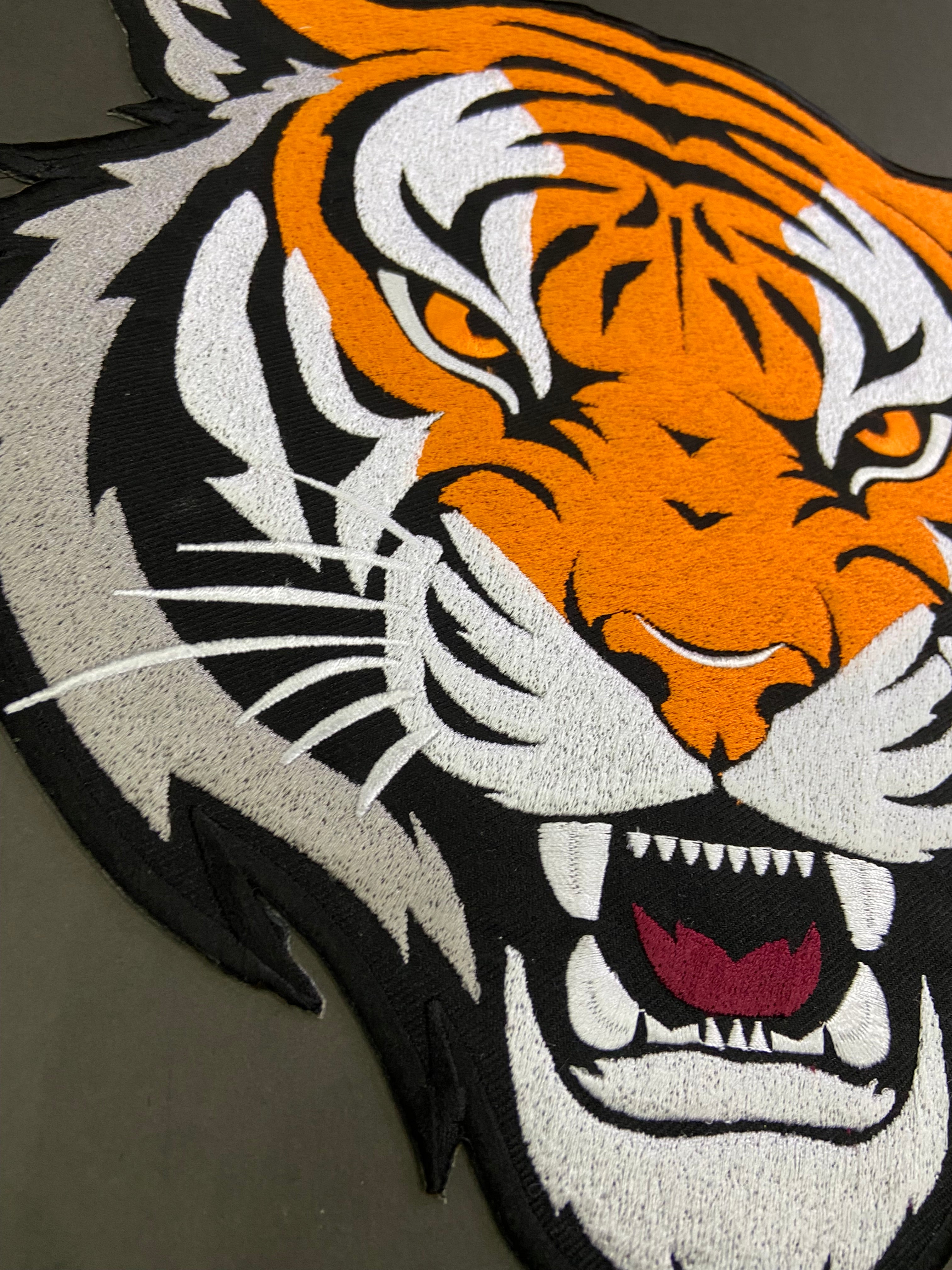 Bengal Tiger Patch: Embroidered Iron-On Roaring Wild Animal Applique (12 Inch)