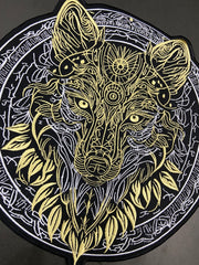 Golden & Grey Wolf Large Back Patch | Antique Style Biker & Sigil Emblem