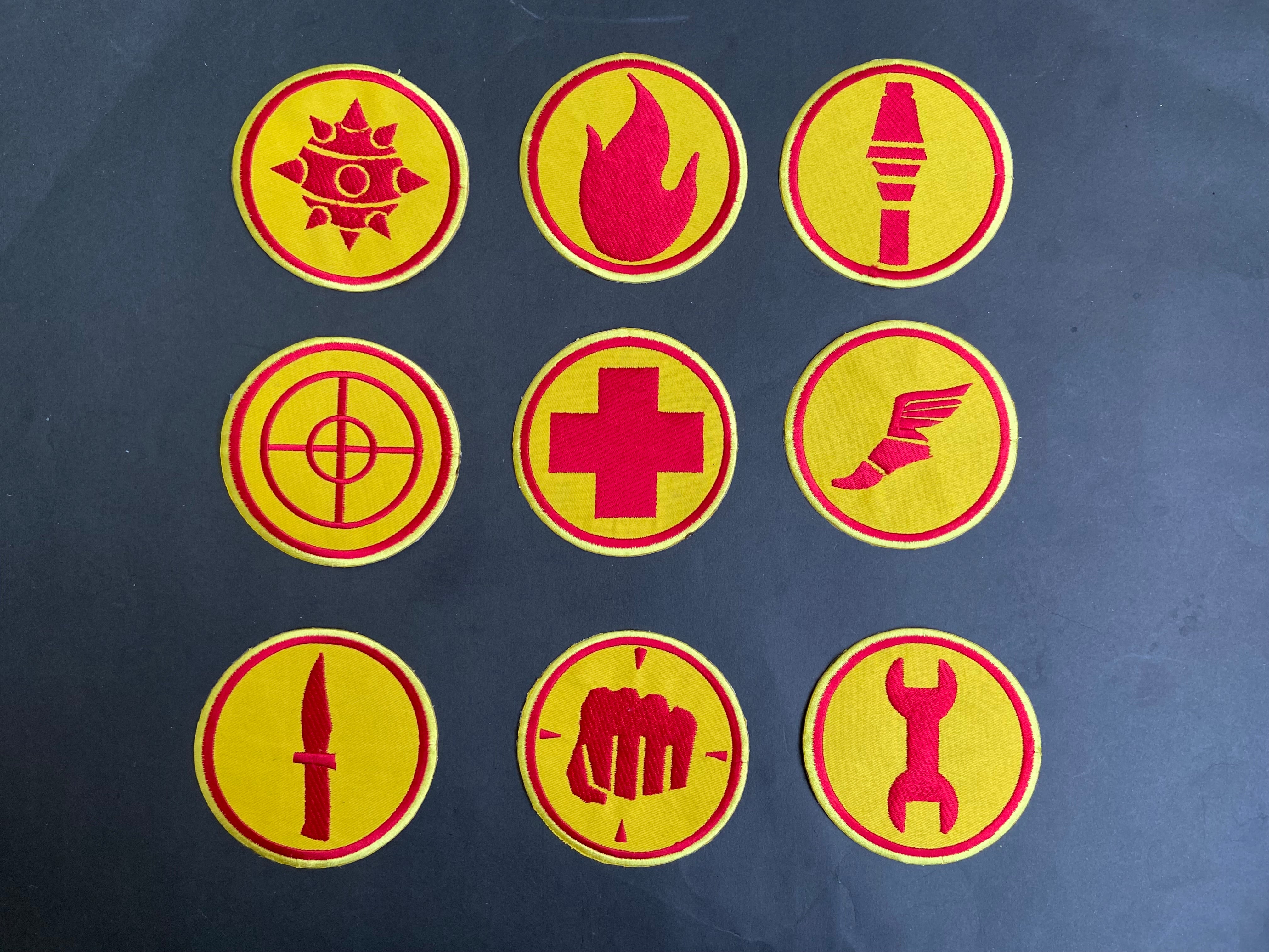 Team Fortress 2 RED Uniform Set Patches Embroidery Iron On Sew Badge DIY Prop Costume TF2 Pyro Soldier Spy Scout Medic Engineer Heavy Sniper