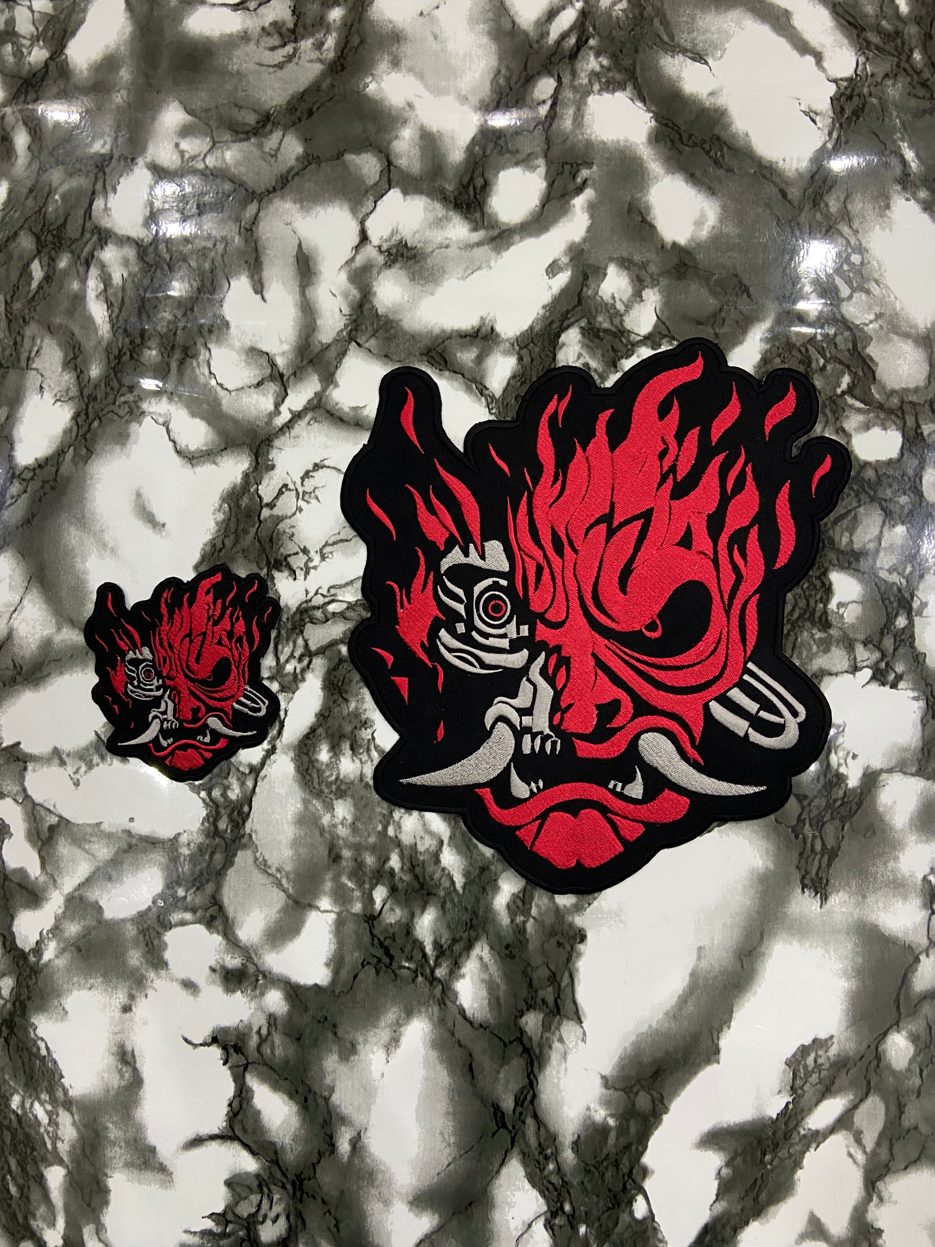 Cyber Demon Samurai Oni Hannya Patch – Futuristic Cyberpunk Streetwear