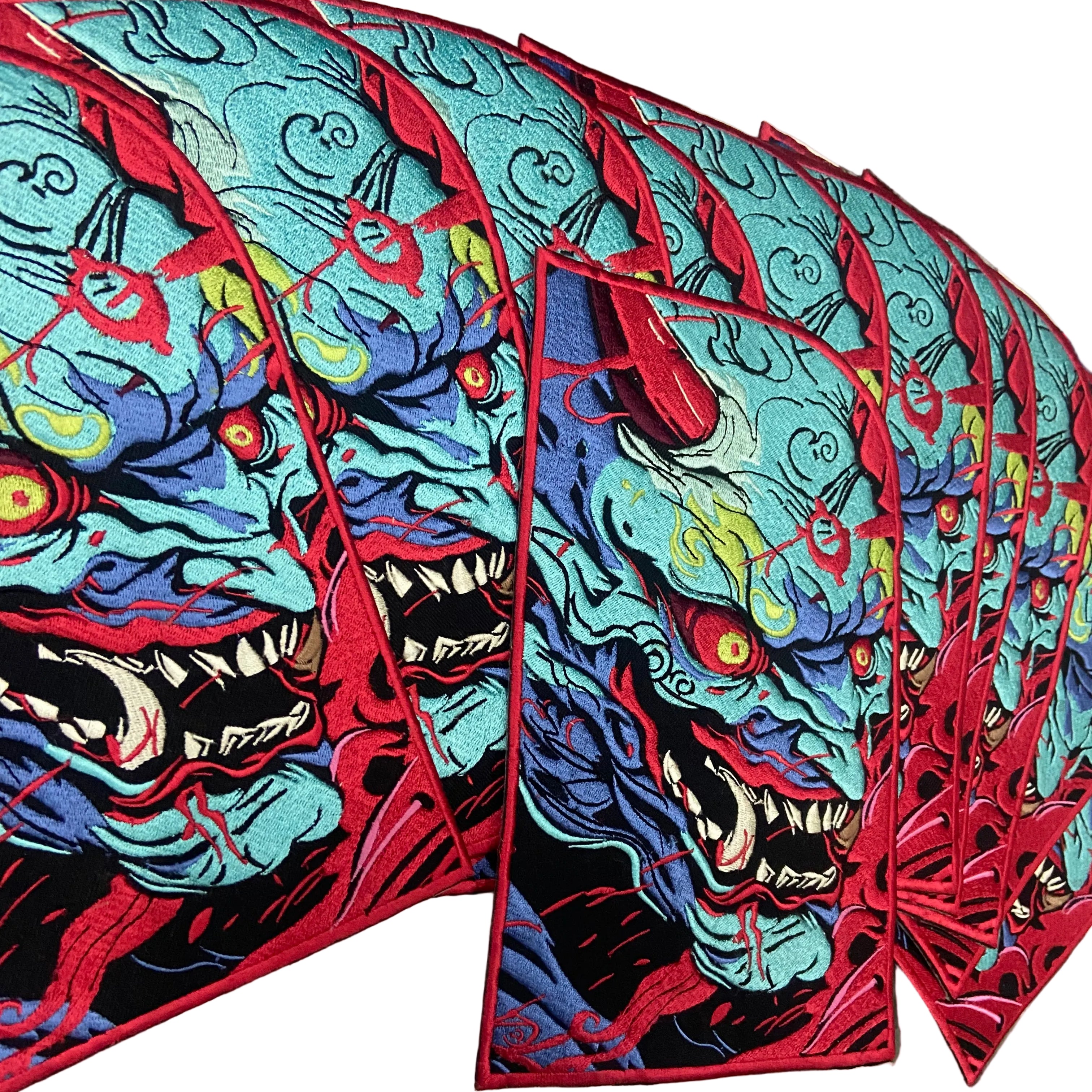Japenese oni mask, ogre styled kensuke art embroidered back patch for biker jackets and vests