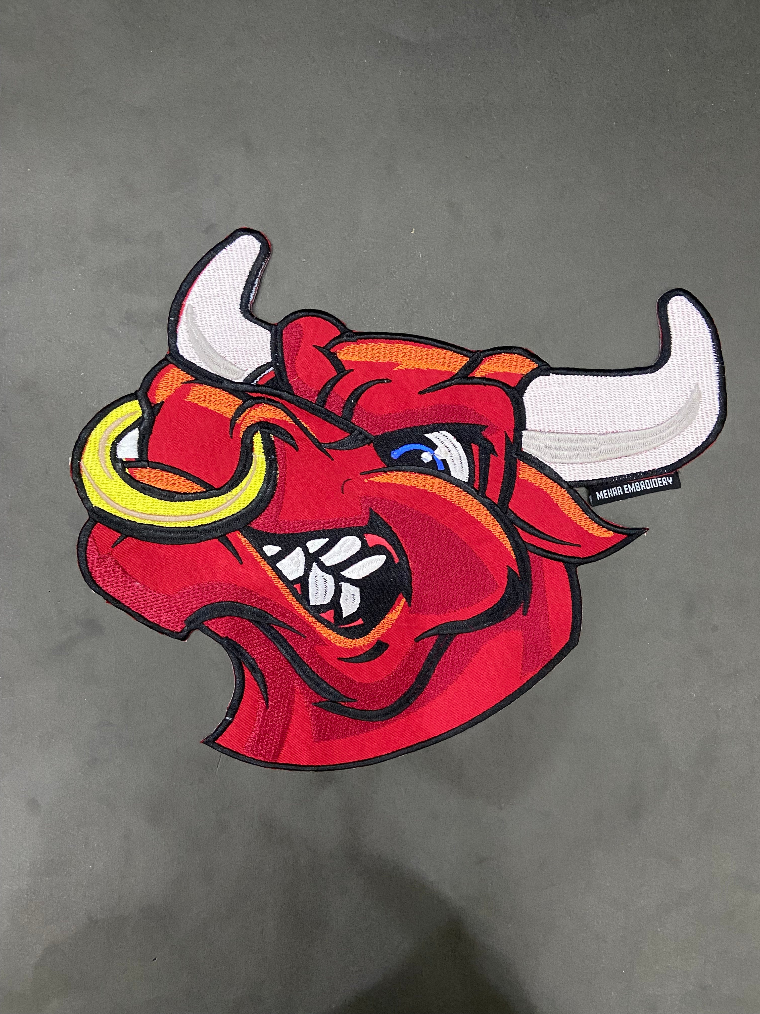 Chicago Red Bull Patch | Embroidered Iron-On Badge for Jackets, 12 Inch Size