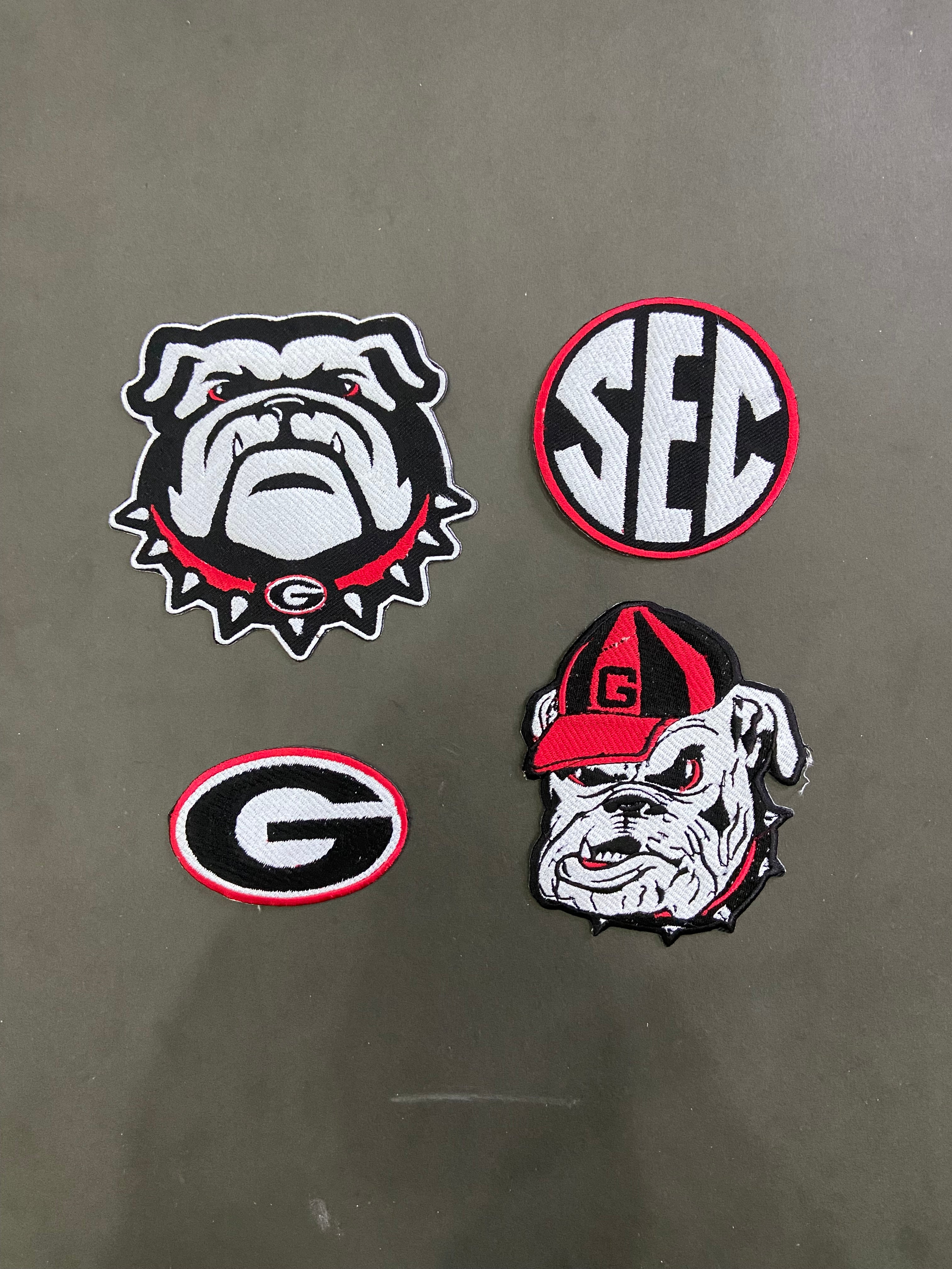 Georgia Bulldogs Embroidered Patch Set | Large UGA Mascot Back Patch, Small Bull Dog, Vintage UGA, White SEC, Power G | Individual or Full Set