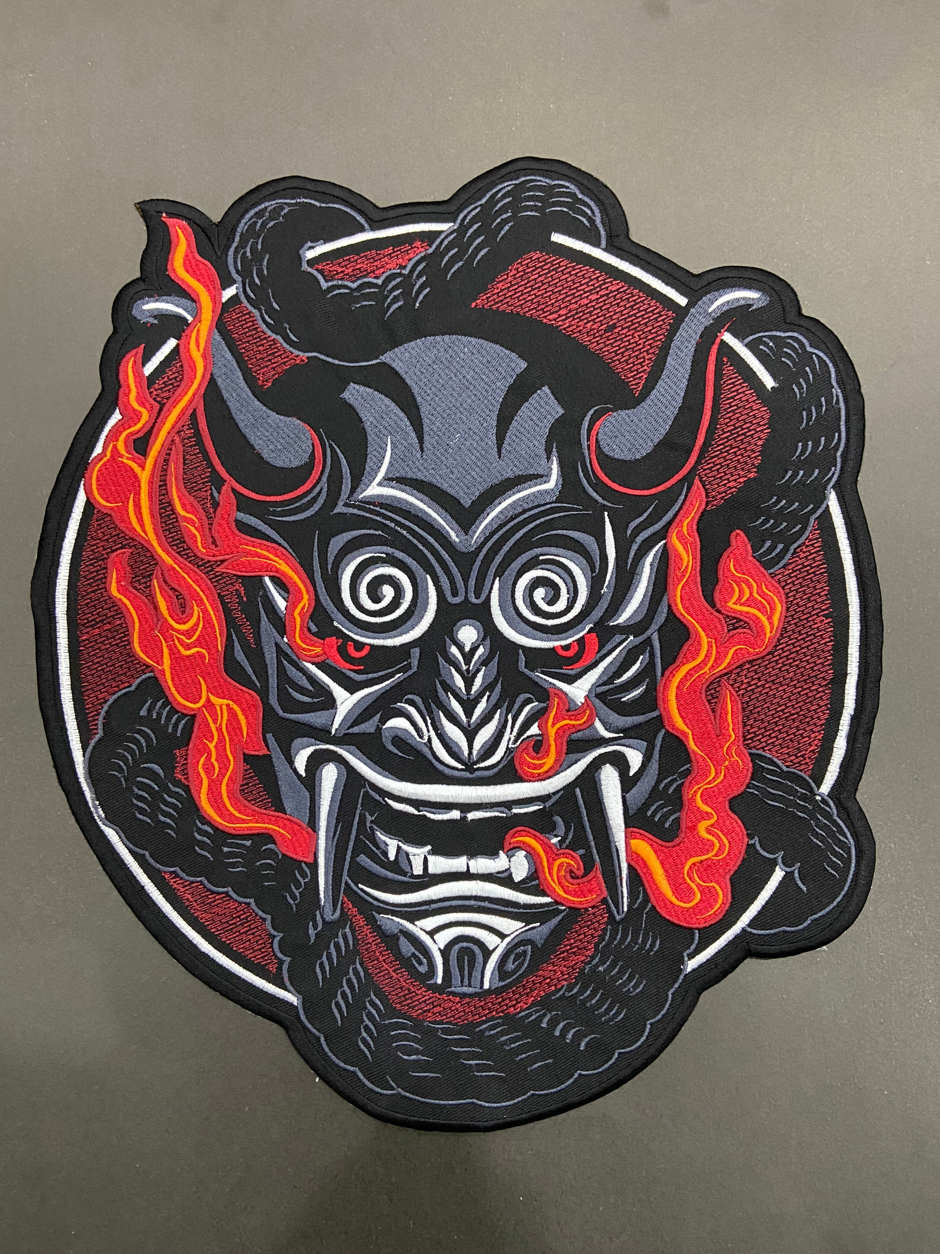 Japanese Oni Demon Back Patch | Dark Macabre & Neo-Traditional Art Applique