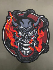 Japanese Oni Demon Back Patch | Dark Macabre & Neo-Traditional Art Applique