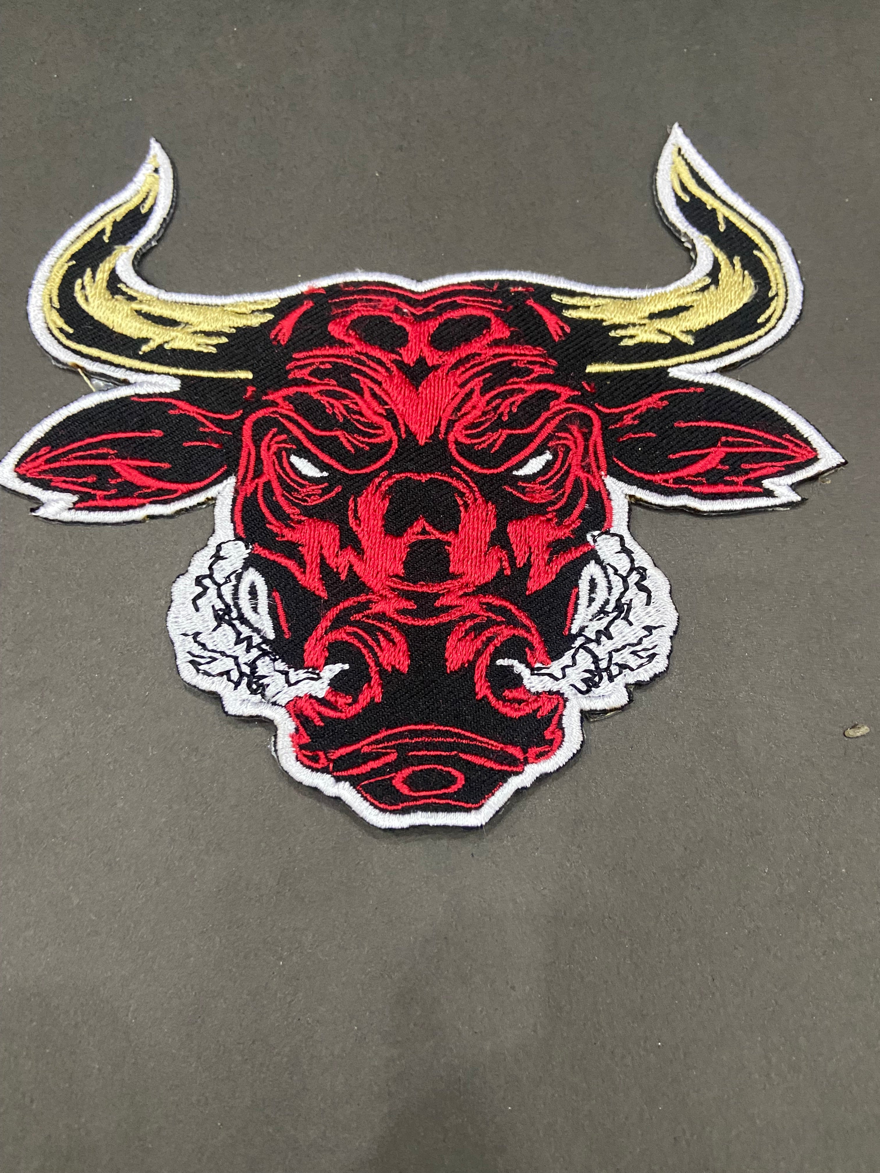Raging Bull Embroidered Patch – Fierce Bull Head Applique