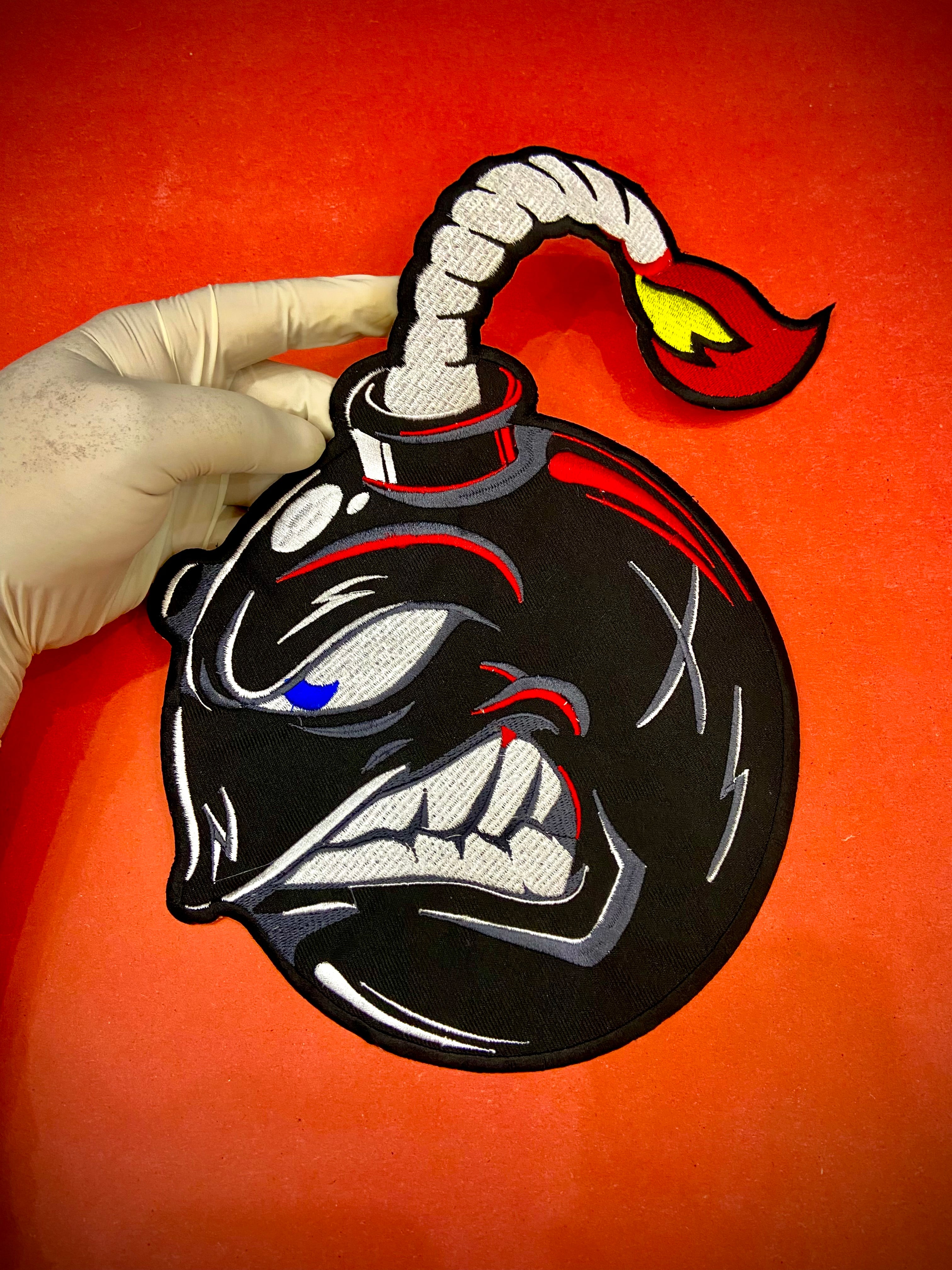 Angry Bomb Large Back Patch | Explosive Biker Gear & Cartoon Back Applique