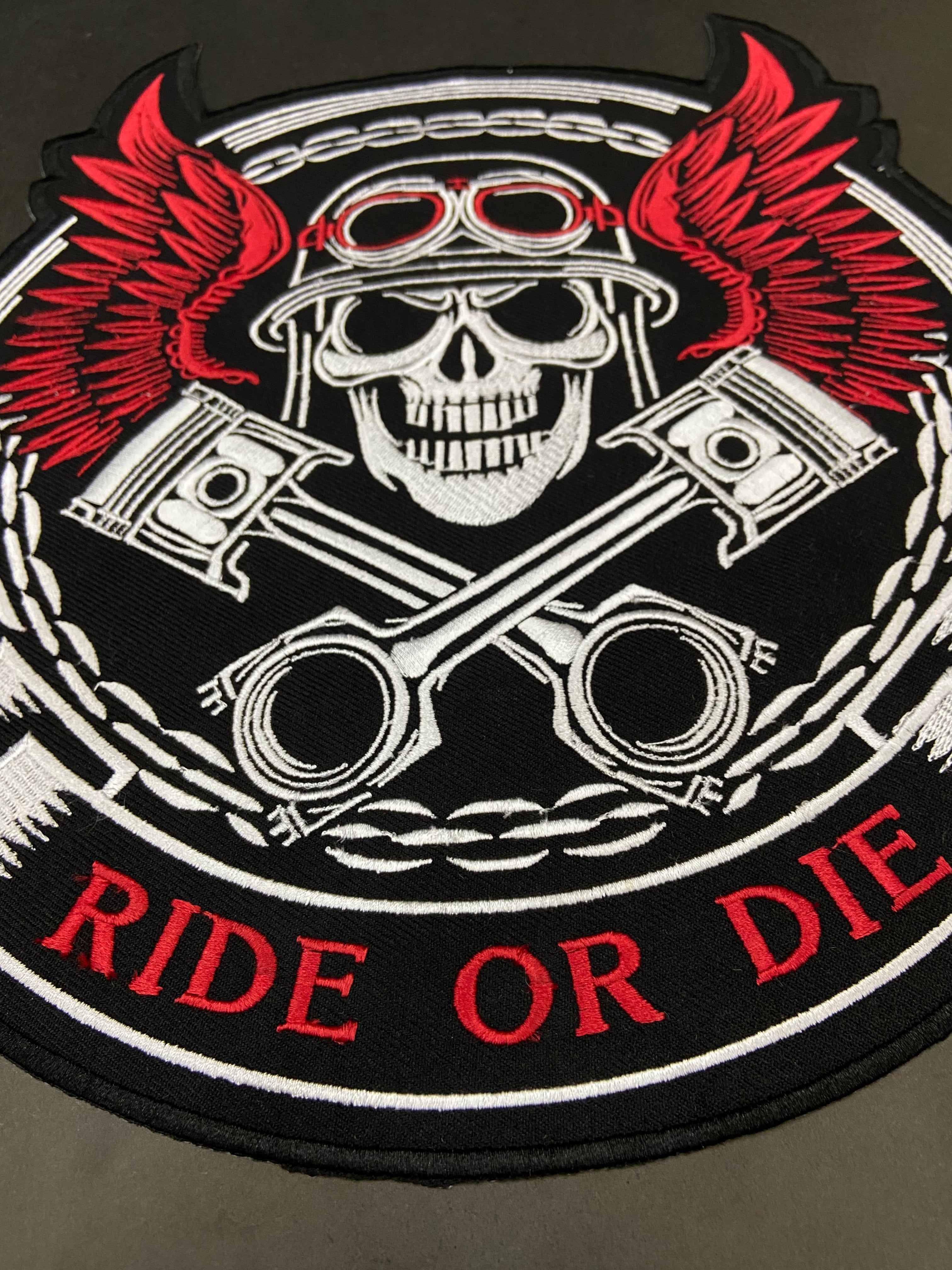 Ride or Die Biker Back Patch – Large Skull & Wings Embroidered Patch – Iron-On for Leather Vests