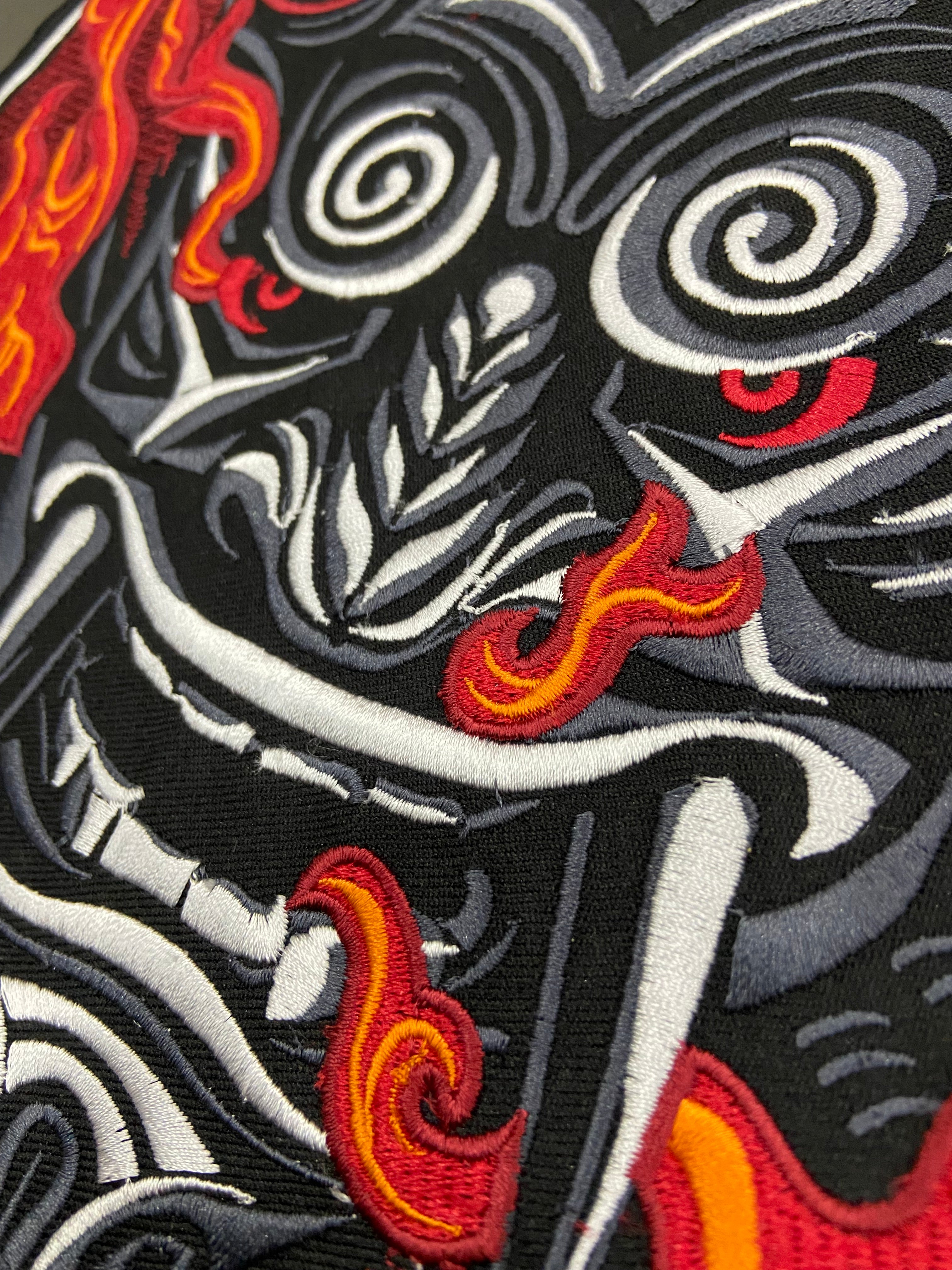 Japanese Oni Demon Back Patch | Dark Macabre & Neo-Traditional Art Applique