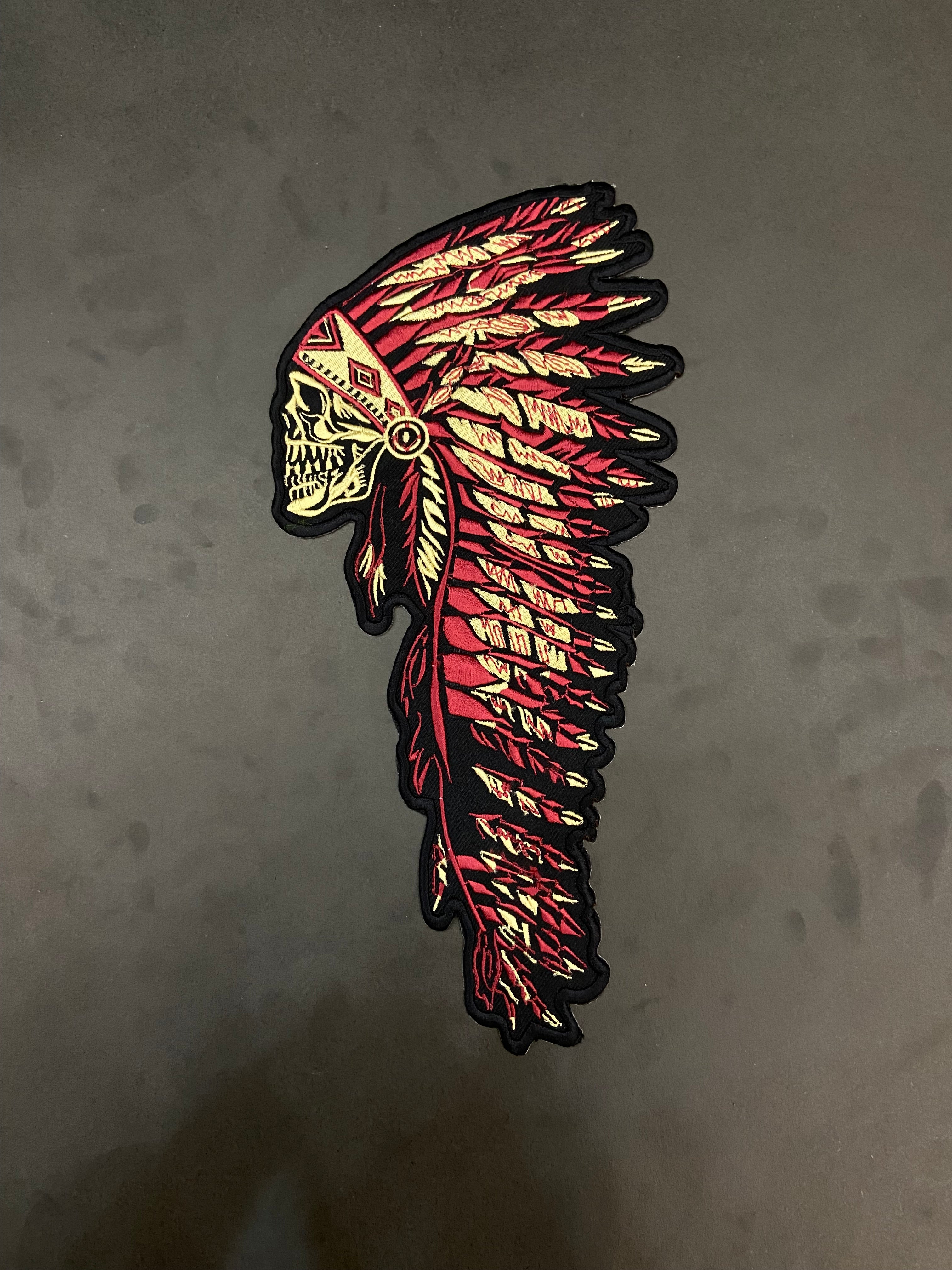 Indiana Headdress Patch: Embrace the spirit of the chief. Detailed embroidered Native American headdress for jackets