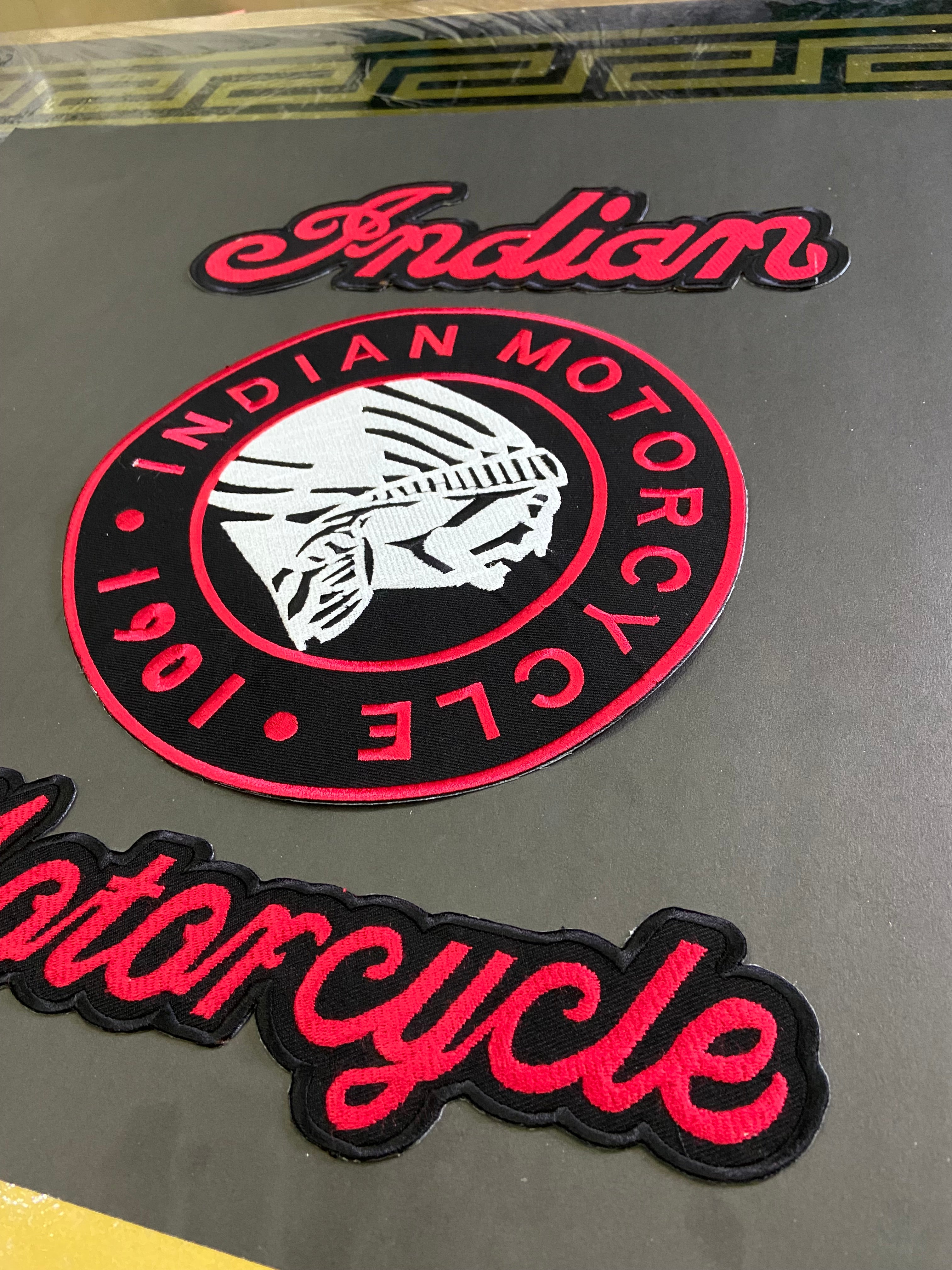 Indian Motorcycle Embroidered Patch Set – Heritage Top & Bottom Rockers with Centerpiece