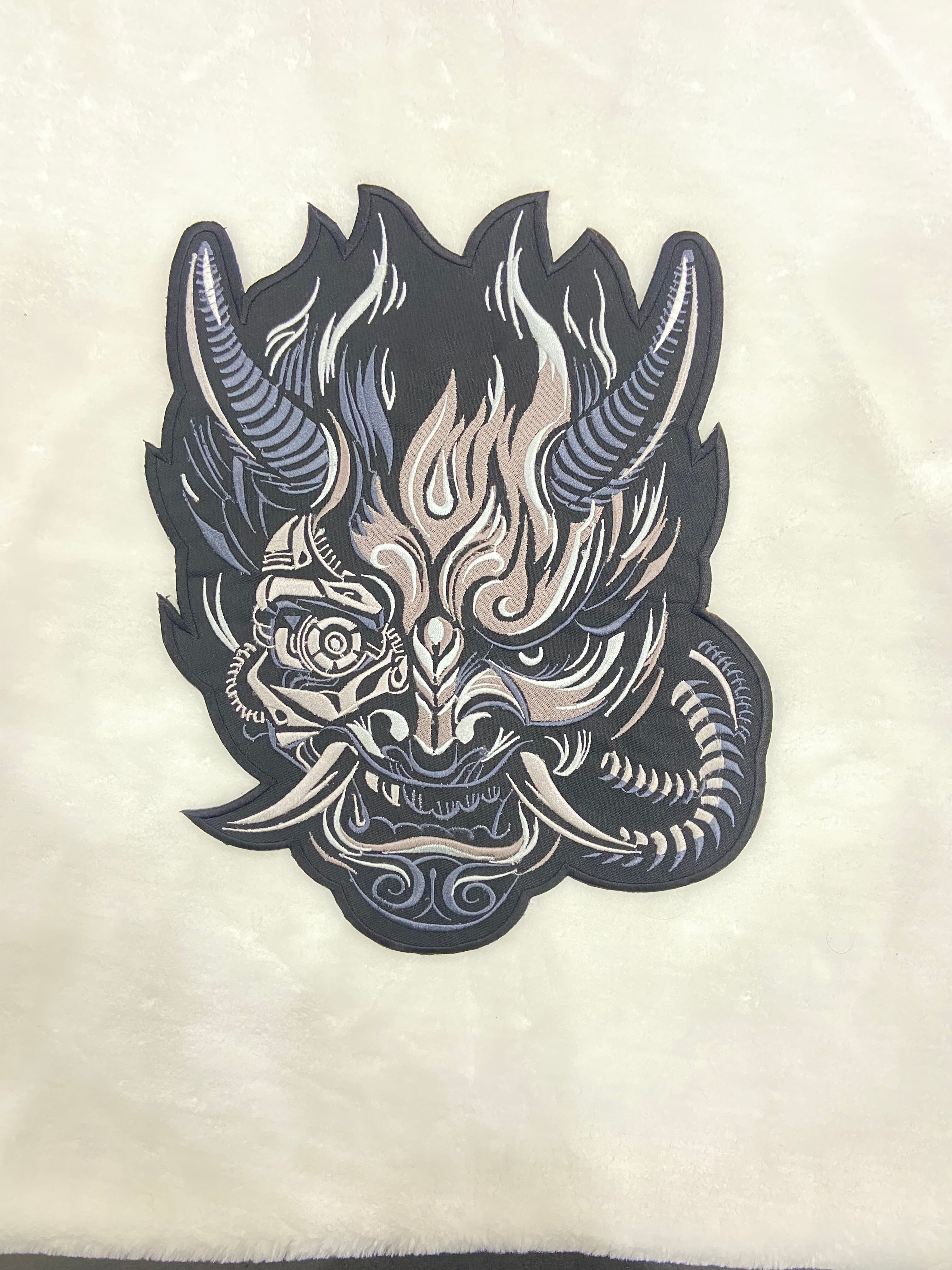 Cyberpunk Patch - Large 12 inch Oni Back Patch - Embroidered Cyberpunk Patches for JacketsCyberpunk patch, Oni patch, back patch,  battle jacket patch, Cyberpunk patches