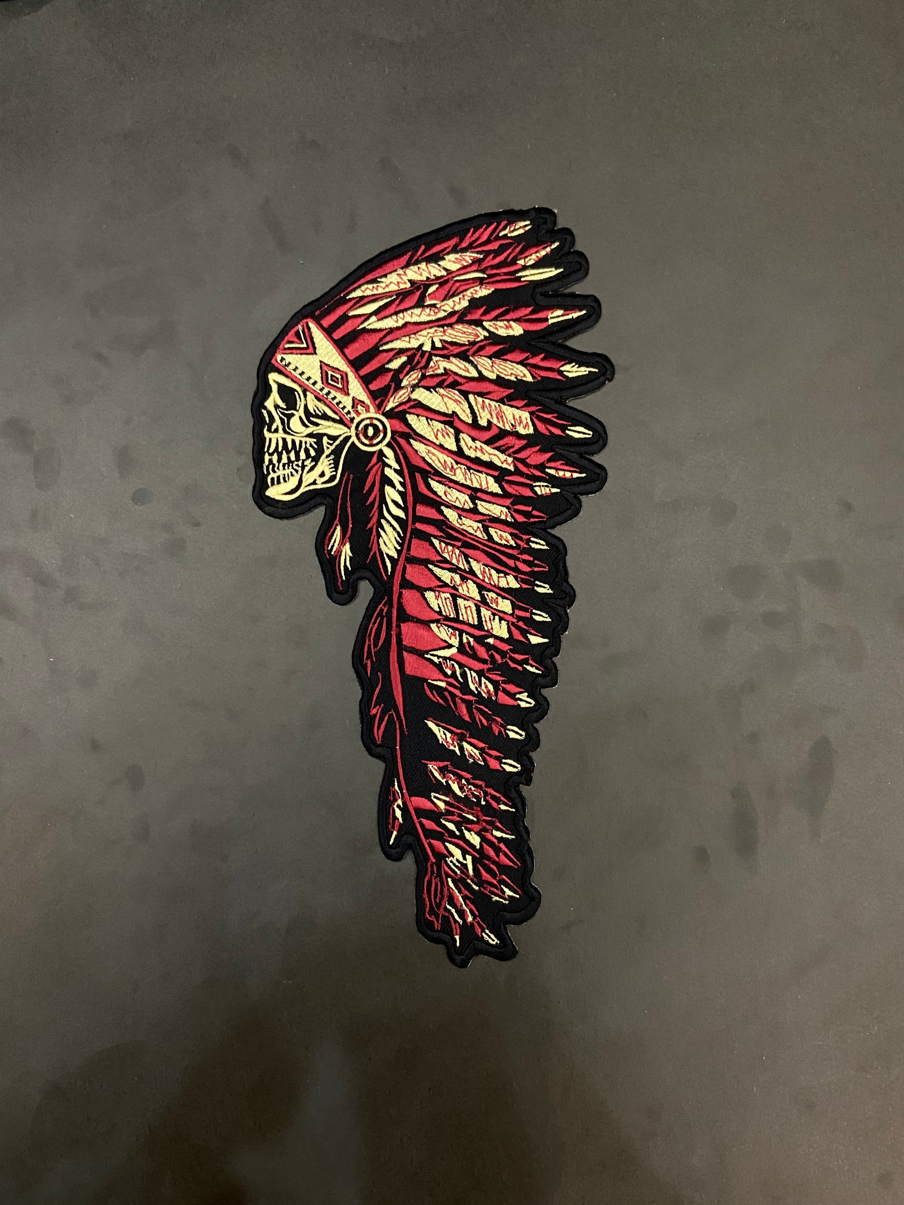 Indiana Headdress Patch: Embrace the spirit of the chief. Detailed embroidered Native American headdress for jackets