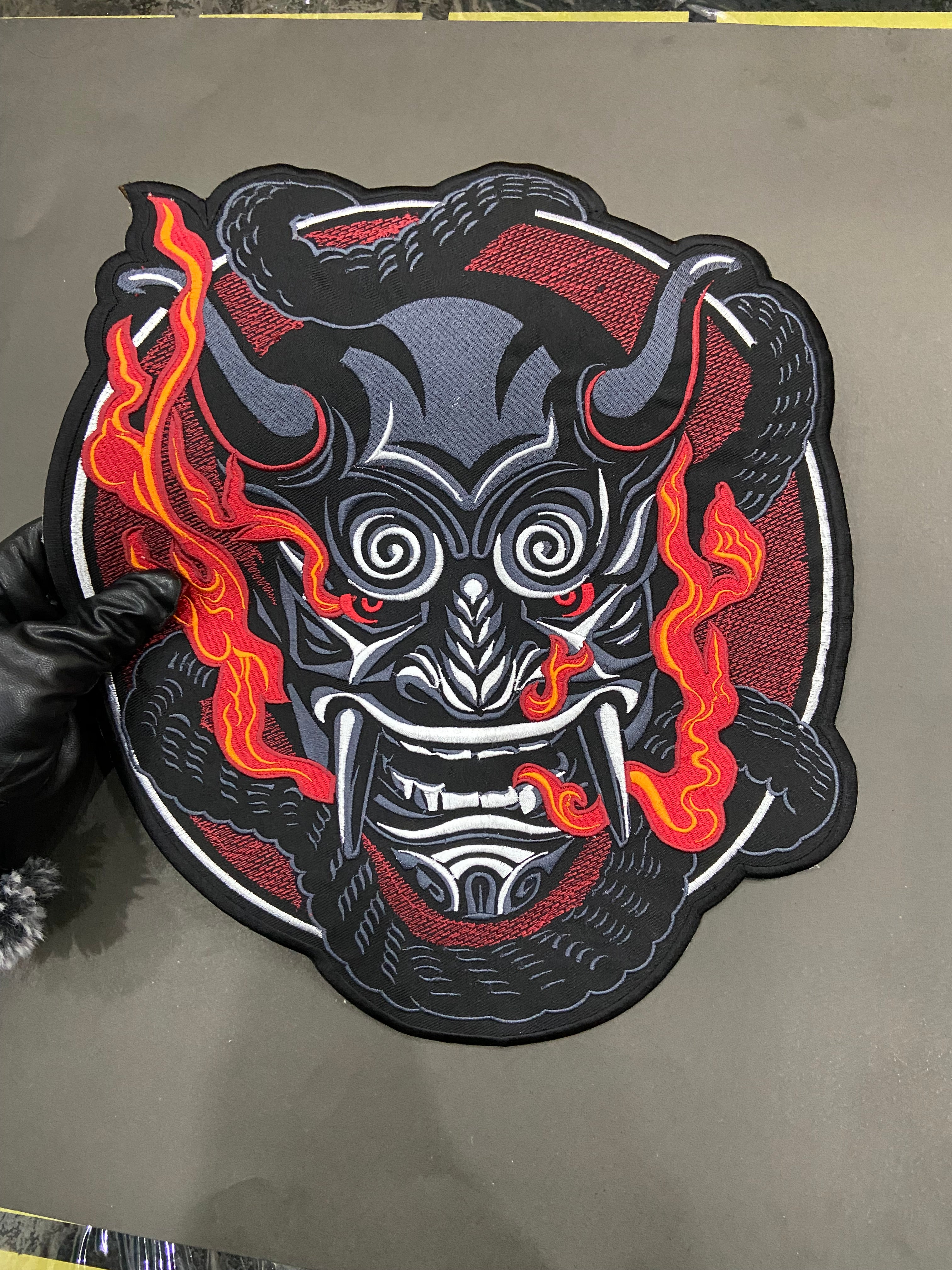 Japanese Oni Demon Back Patch | Dark Macabre & Neo-Traditional Art Applique