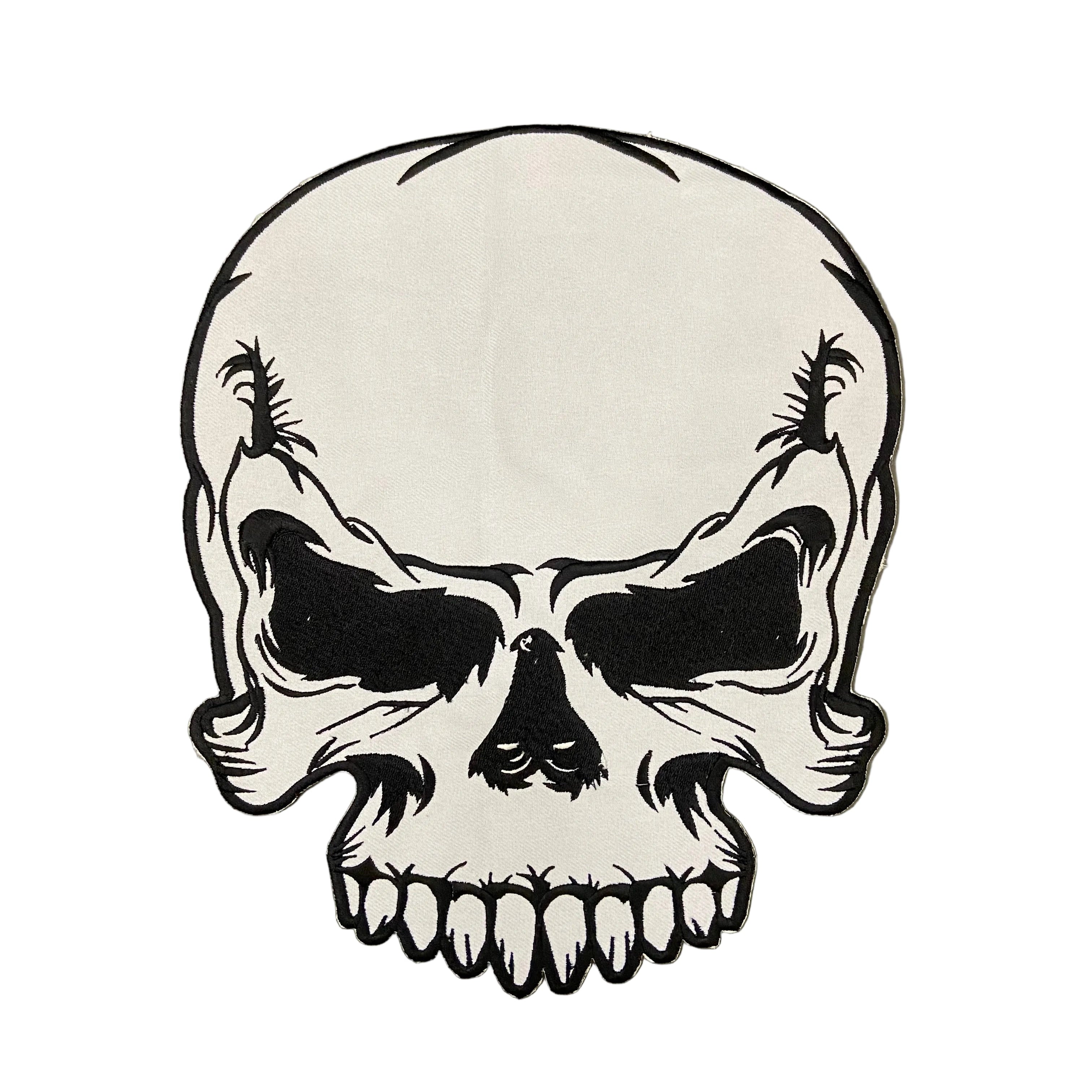 Large Skull Biker Patch: Embroidered Iron-On Vest Applique