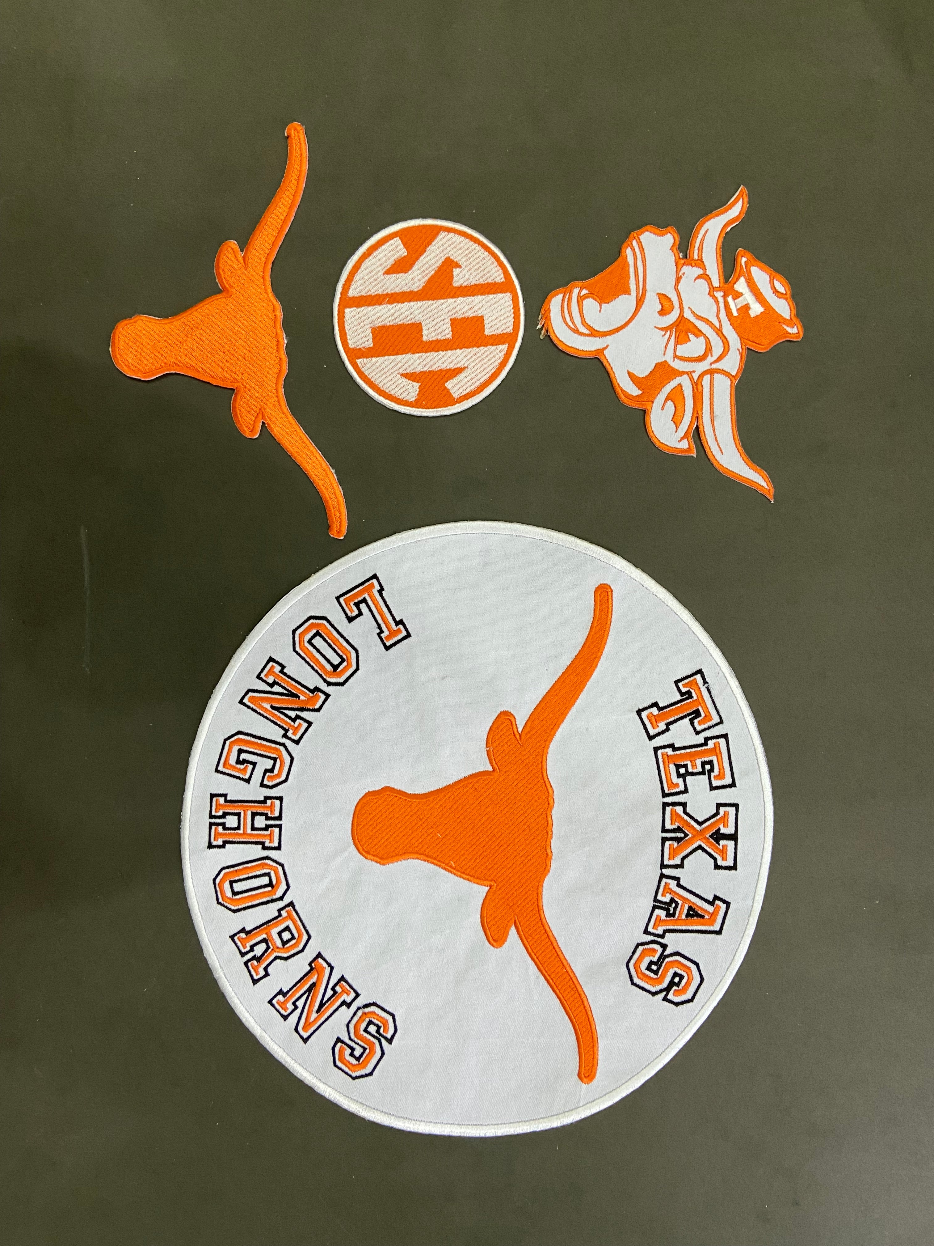 Texas Longhorns Burnt Orange Patch Collection | Large Circular Back Patch, Horn Shaped Logo, Bevo Head, SEC Badge | Iron On Sew On Varsity