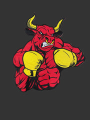 Boxing Bull Embroidery Patch: Red Bull with Yellow Gloves - Iron-On Applique