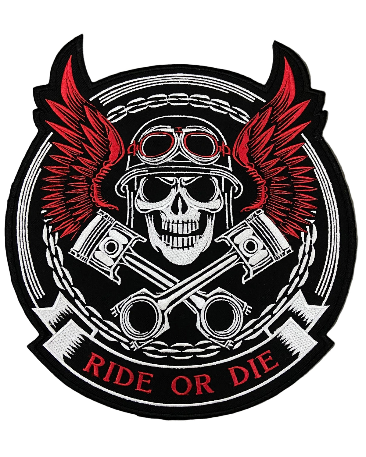 Ride or Die Biker Back Patch – Large Skull & Wings Embroidered Patch – Iron-On for Leather Vests