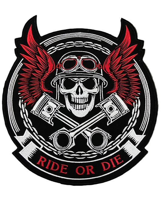 Ride or Die Biker Back Patch – Large Skull & Wings Embroidered Patch – Iron-On for Leather Vests