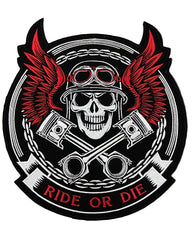 Ride or Die Biker Back Patch – Large Skull & Wings Embroidered Patch – Iron-On for Leather Vests