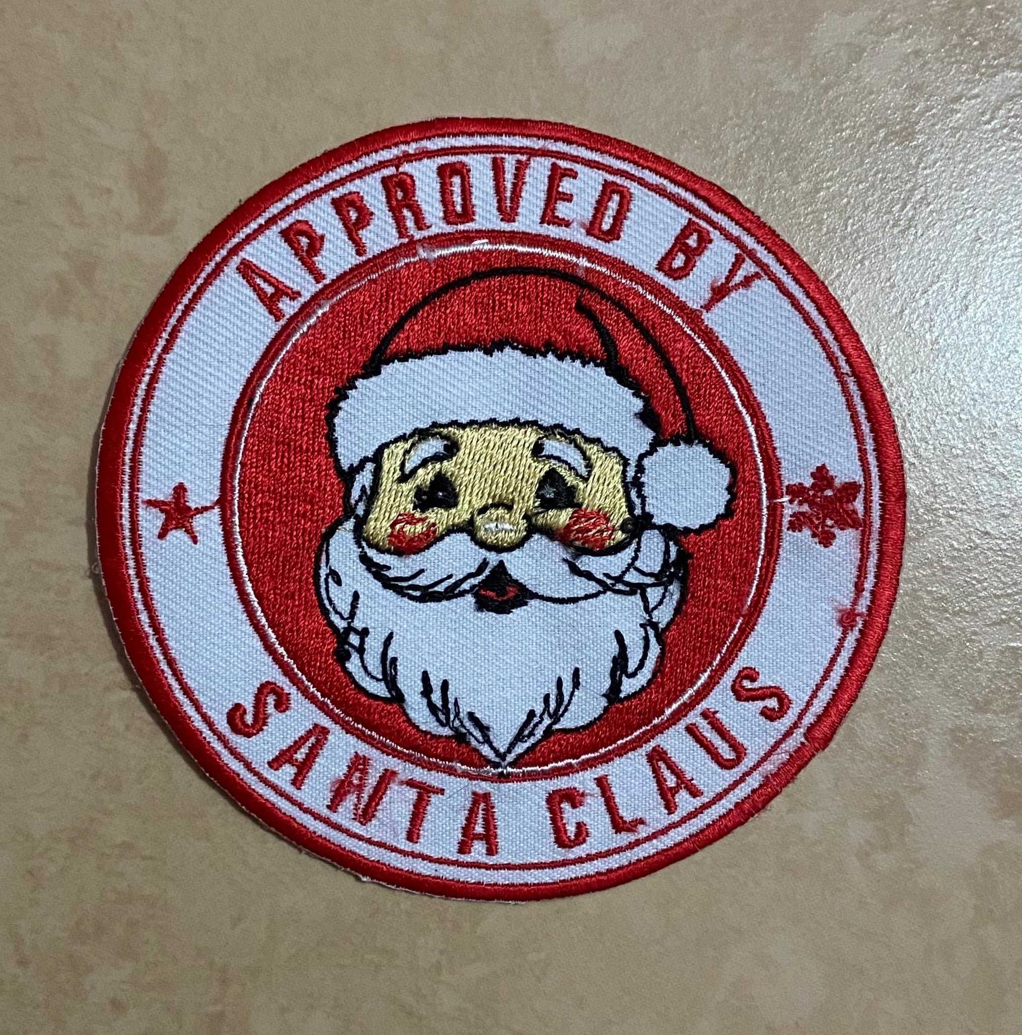 Approved by Santa Claus" Iron-On Patch | Christmas Embroidered Badge | Christmas Sweater Accessory.