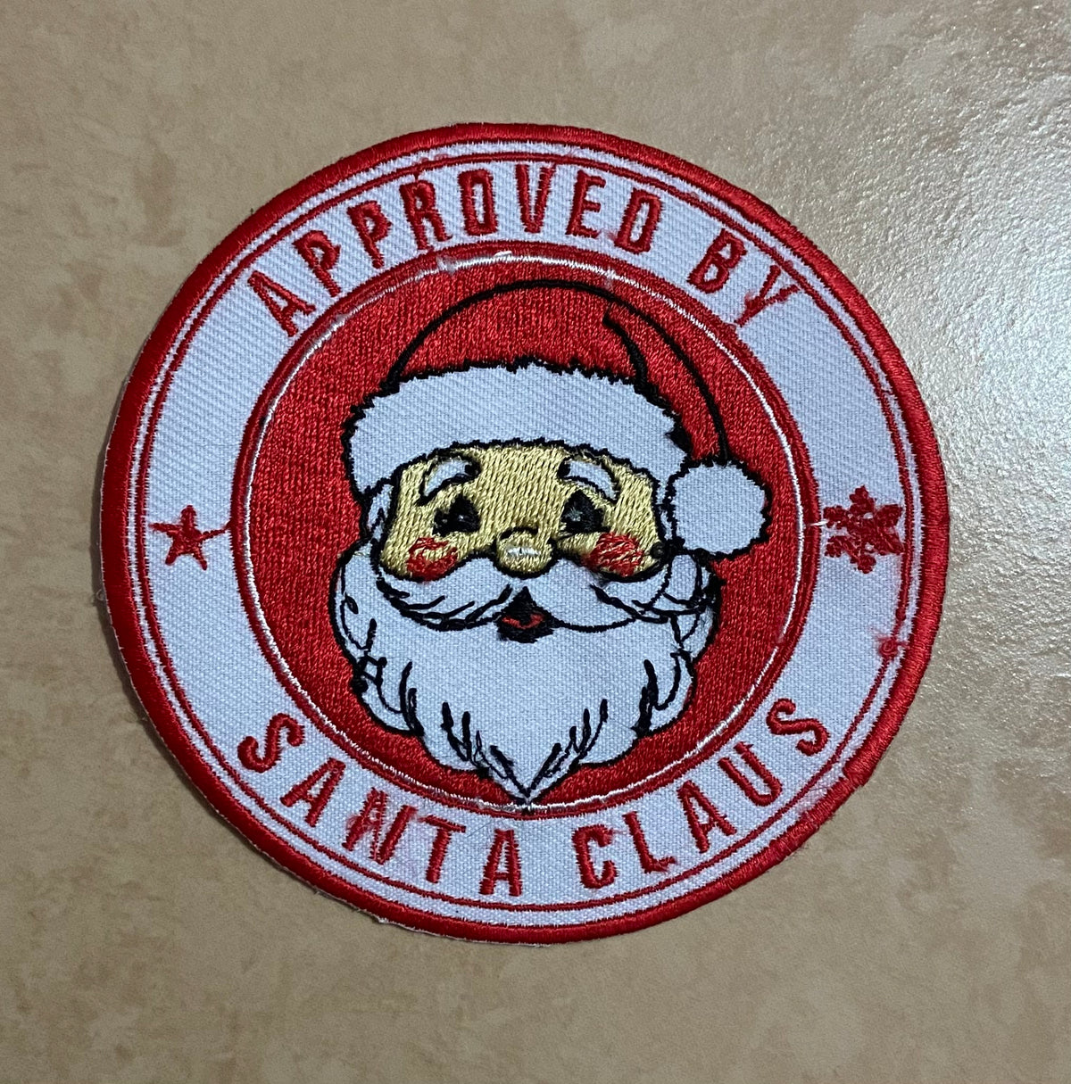 Approved by Santa Claus" Iron-On Patch | Christmas Embroidered Badge | Christmas Sweater Accessory.